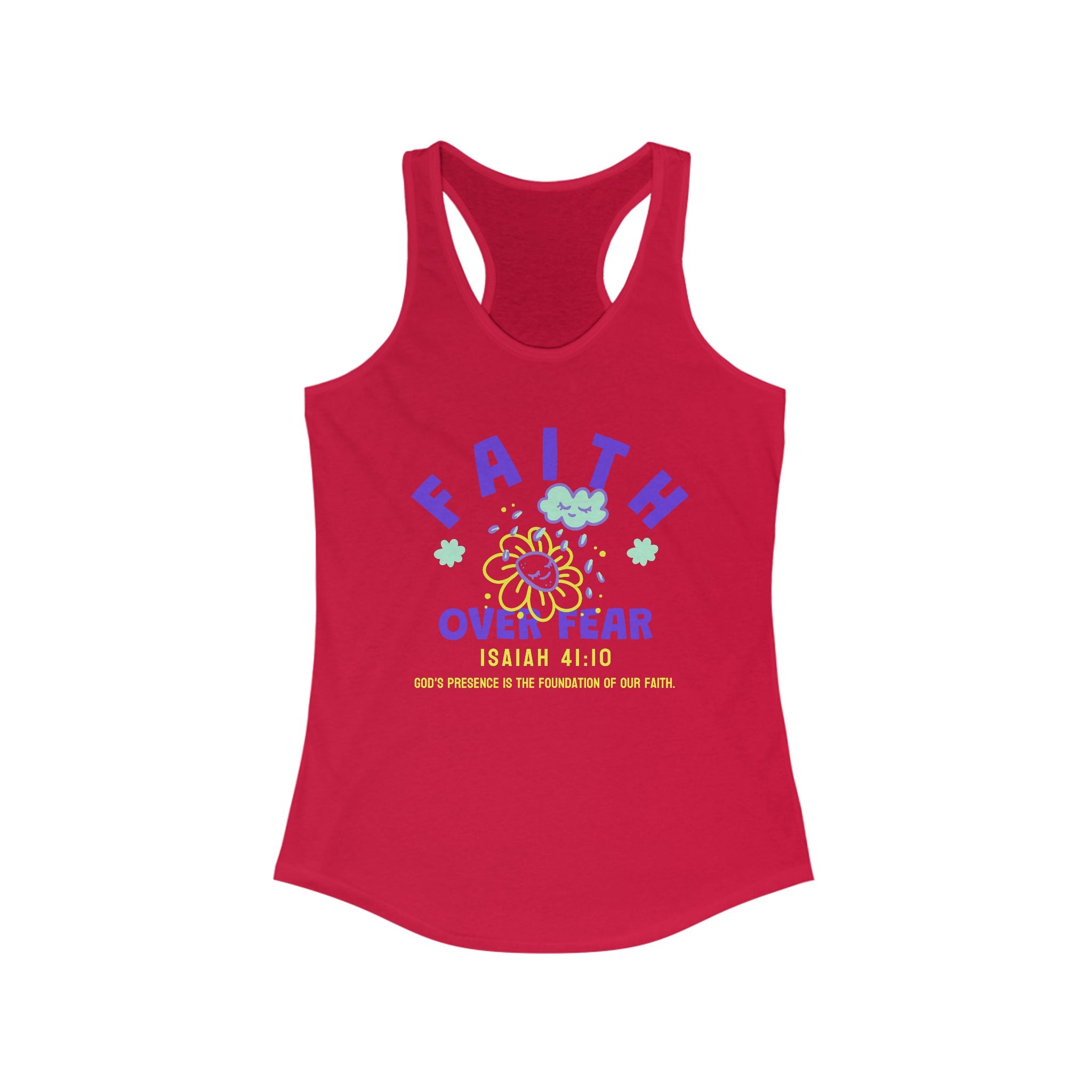 Faith Over Fear Racerback Tank Top - Verse Isaiah 41:10, Faith Shirt, Prayer Tank, Summer Workout Apparel, Religious Gift