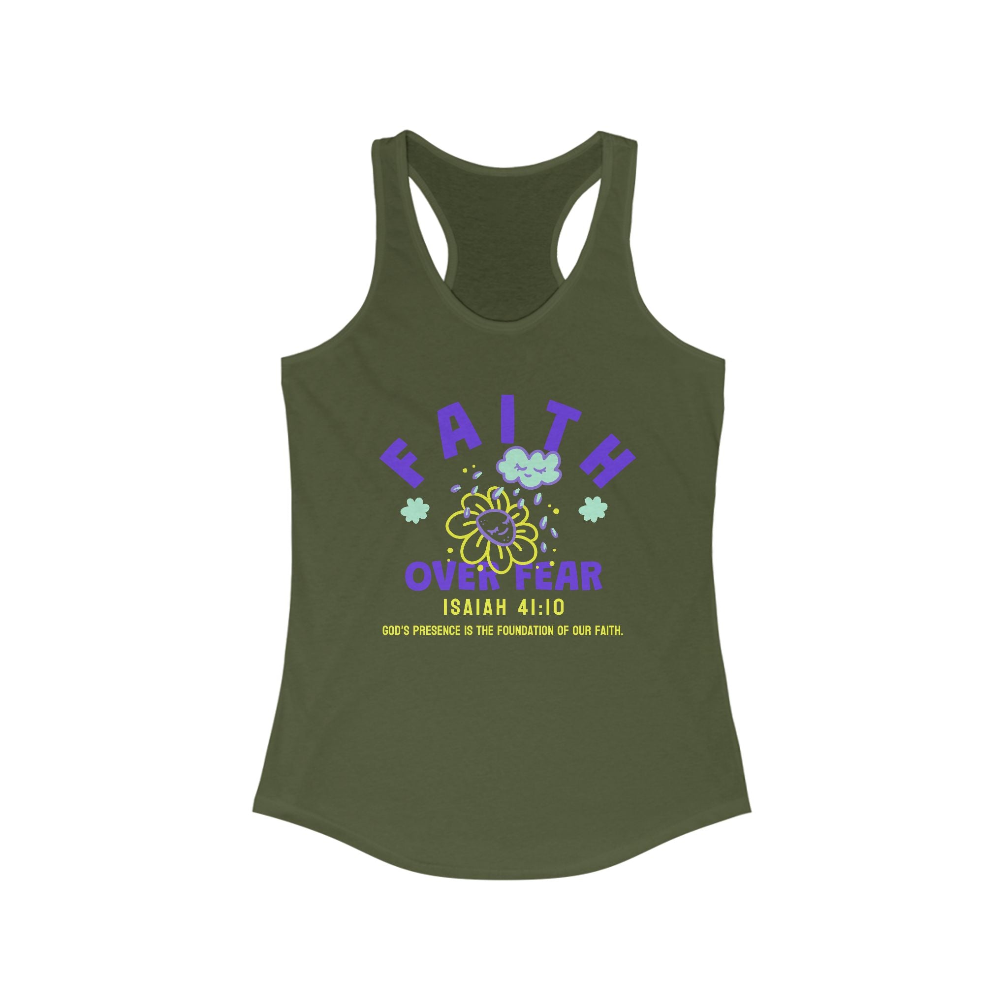 Faith Over Fear Racerback Tank Top - Verse Isaiah 41:10, Faith Shirt, Prayer Tank, Summer Workout Apparel, Religious Gift