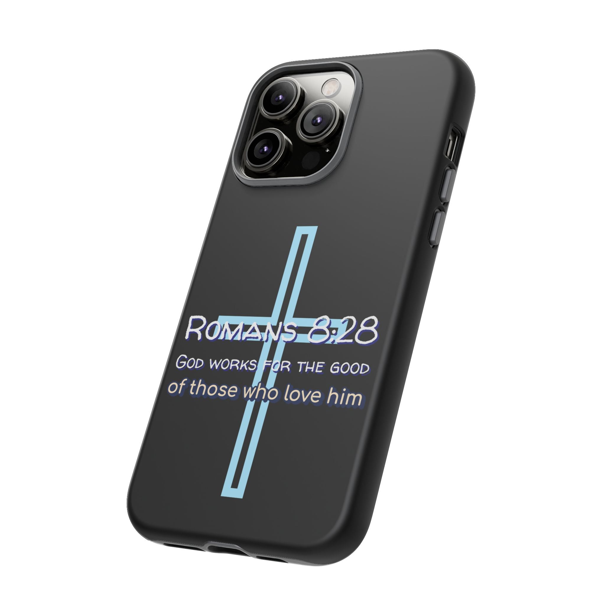 Christian Phone Case for iPhone series, Tough Phone Case, Romans 8:28 Inspirational Gift, Faith-Based Phone Cover, Religious Style, Durable Cell Case