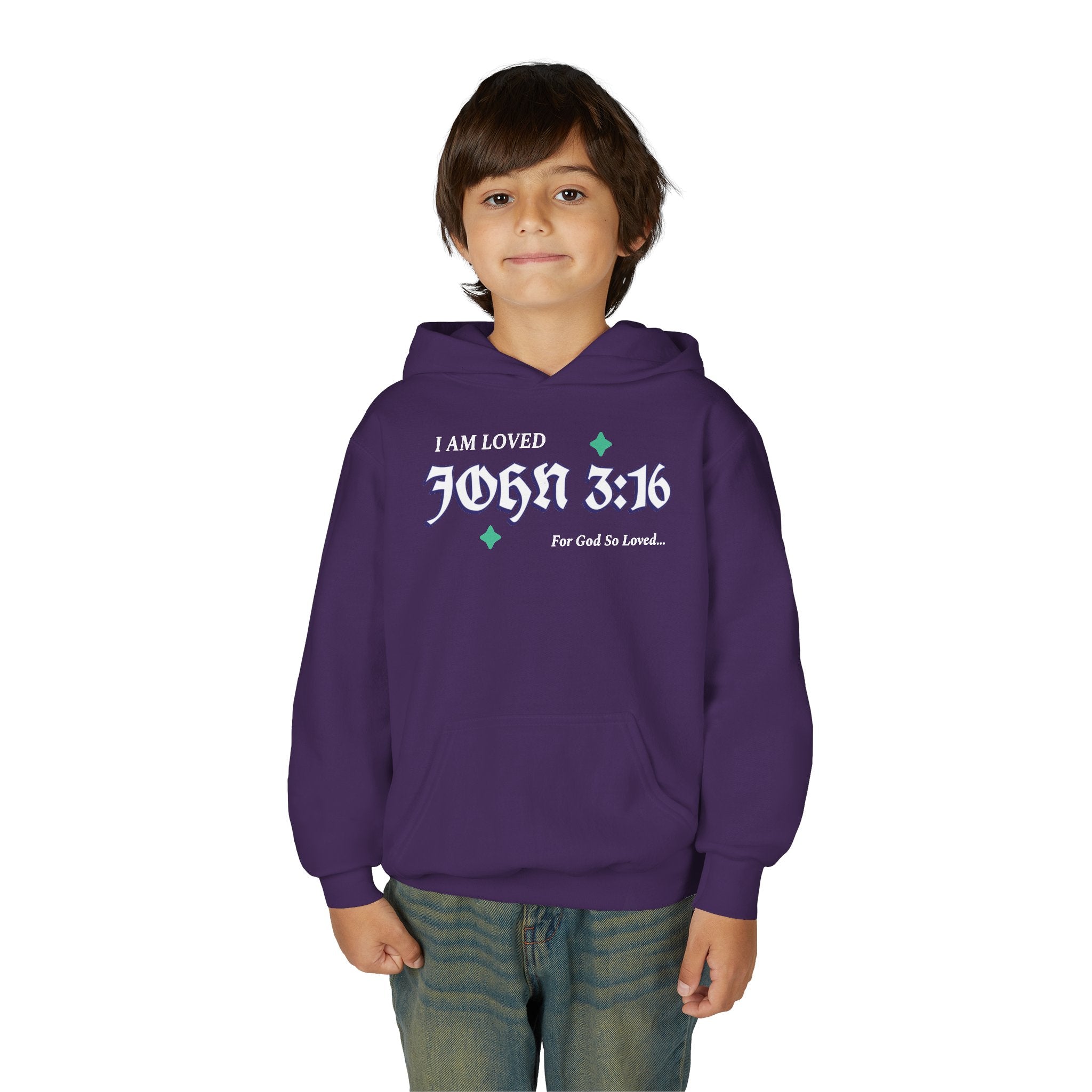 Inspirational Youth Hoodie - "I Am Loved - John 3:16" - Christian Gift for Teens , School Faith Sweatshirt, Cozy Church Wear