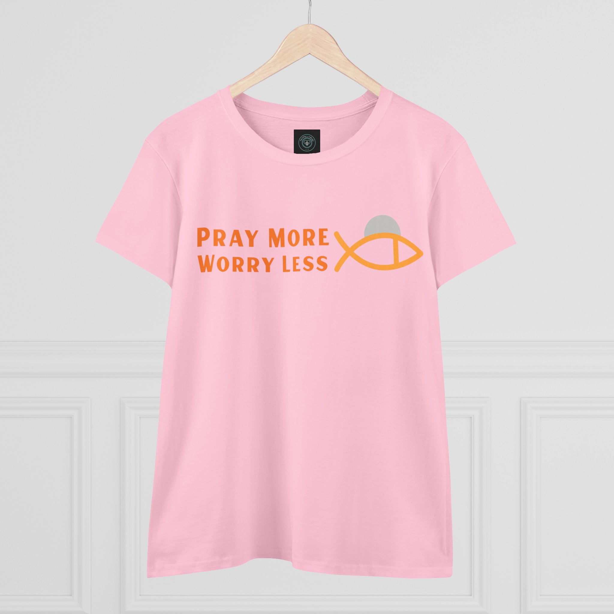 Cotton Tee for Ladies - Pray More Worry Less - Semi-fitted