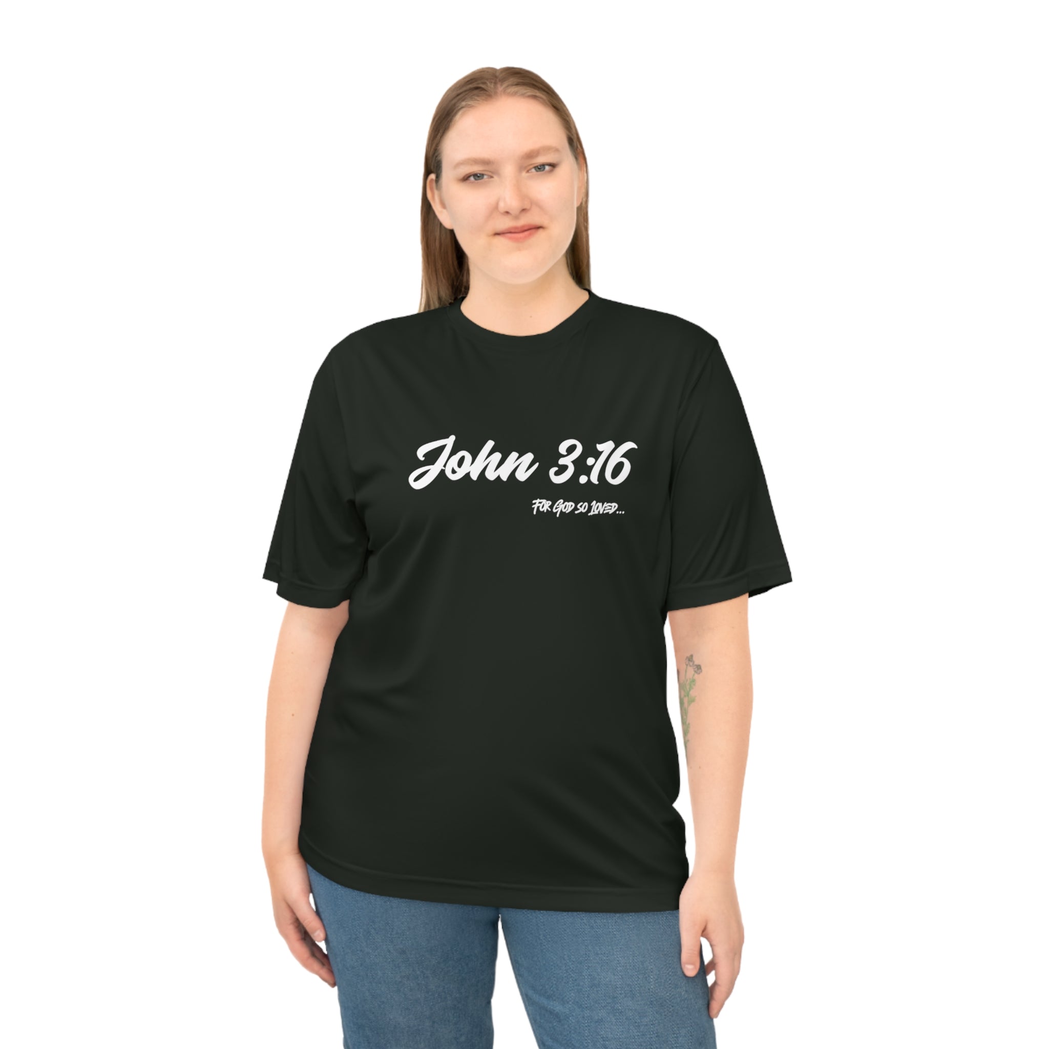 Christian Performance Zone T-Shirt for Athletes Bible Verse John 3:16 | Unisex Athletic Tee Minimalist