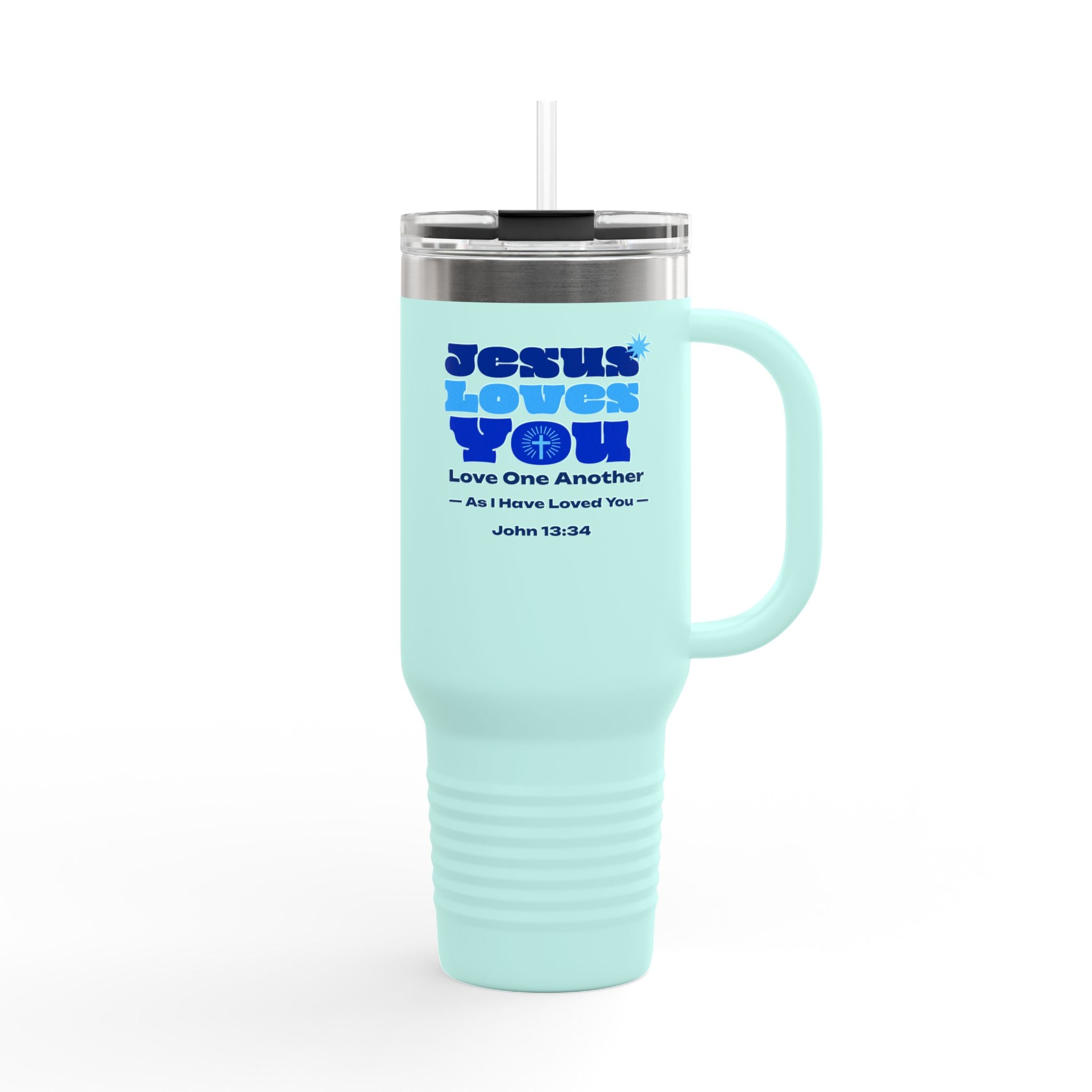 Personalized Travel Mug. Jesus Loves You. Insulated with Inspirational Quote of love. Perfect Gift for Travelers & Those on the Go, Birthdays, Graduation.