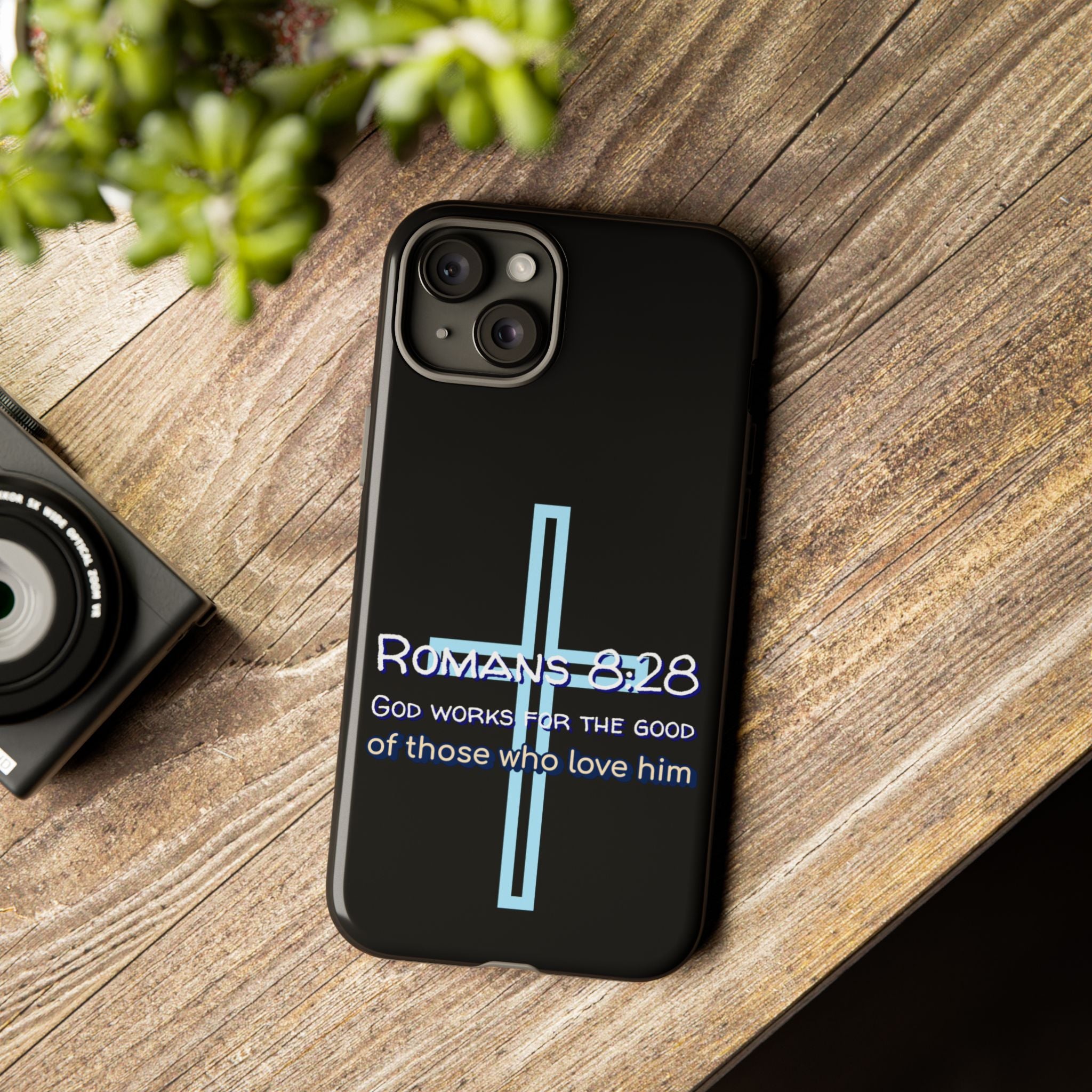 Christian Phone Case for iPhone series, Tough Phone Case, Romans 8:28 Inspirational Gift, Faith-Based Phone Cover, Religious Style, Durable Cell Case