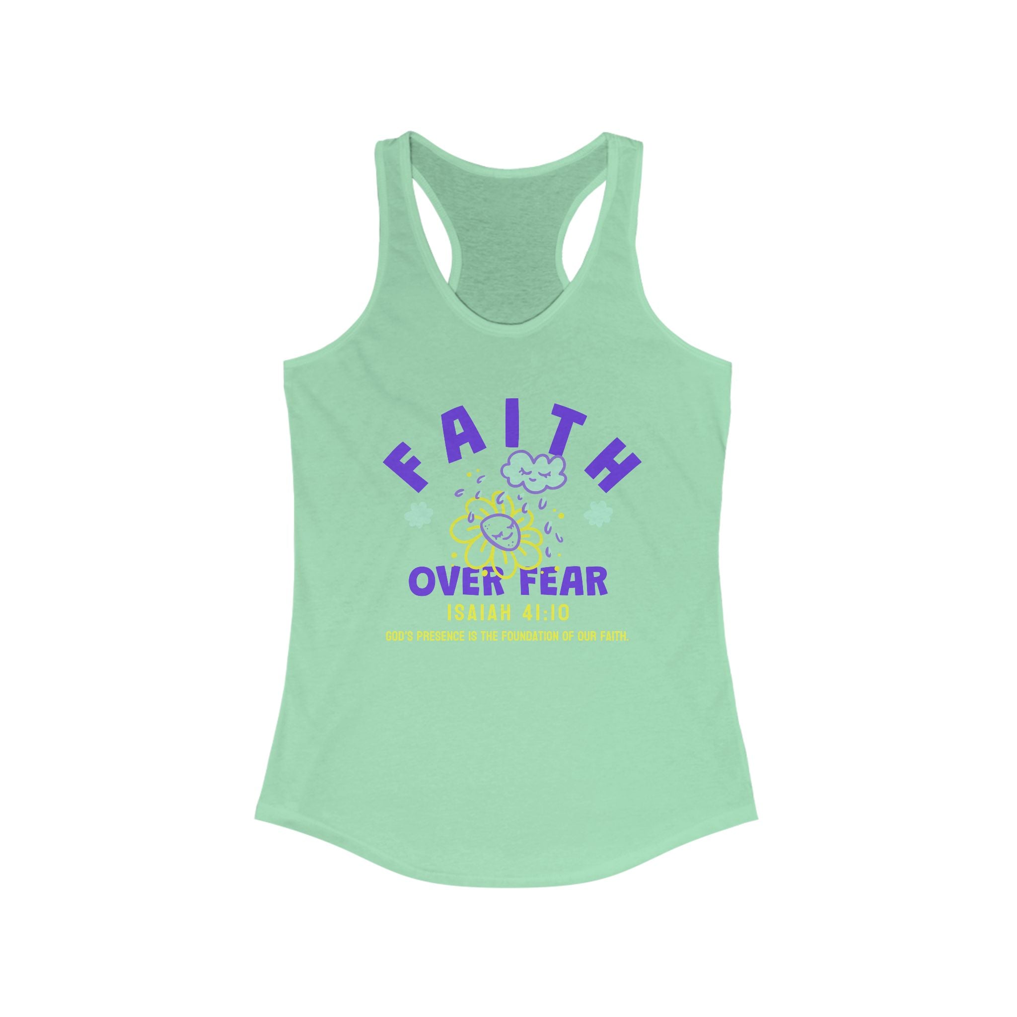 Faith Over Fear Racerback Tank Top - Verse Isaiah 41:10, Faith Shirt, Prayer Tank, Summer Workout Apparel, Religious Gift