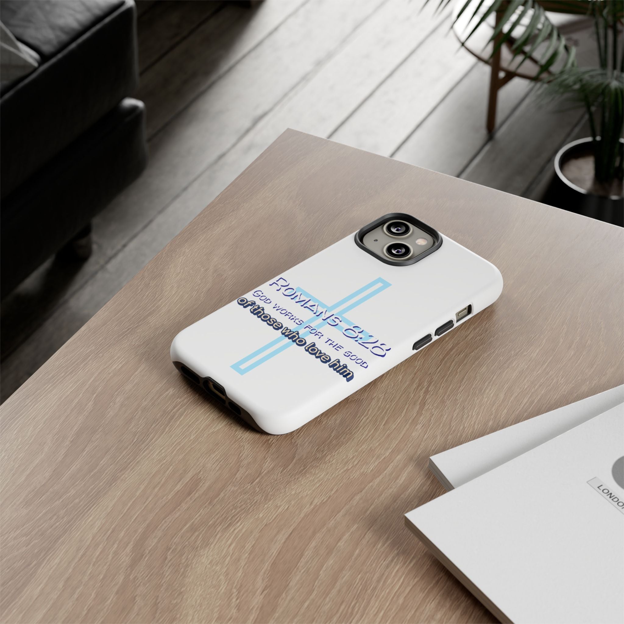White Case of iPhone series -Romans 8:28 God works for the Good of those who loves him. Tough Cases for Faith & Inspiration, Christian Gifts, Stylish Protection, Bible Verse Accessories