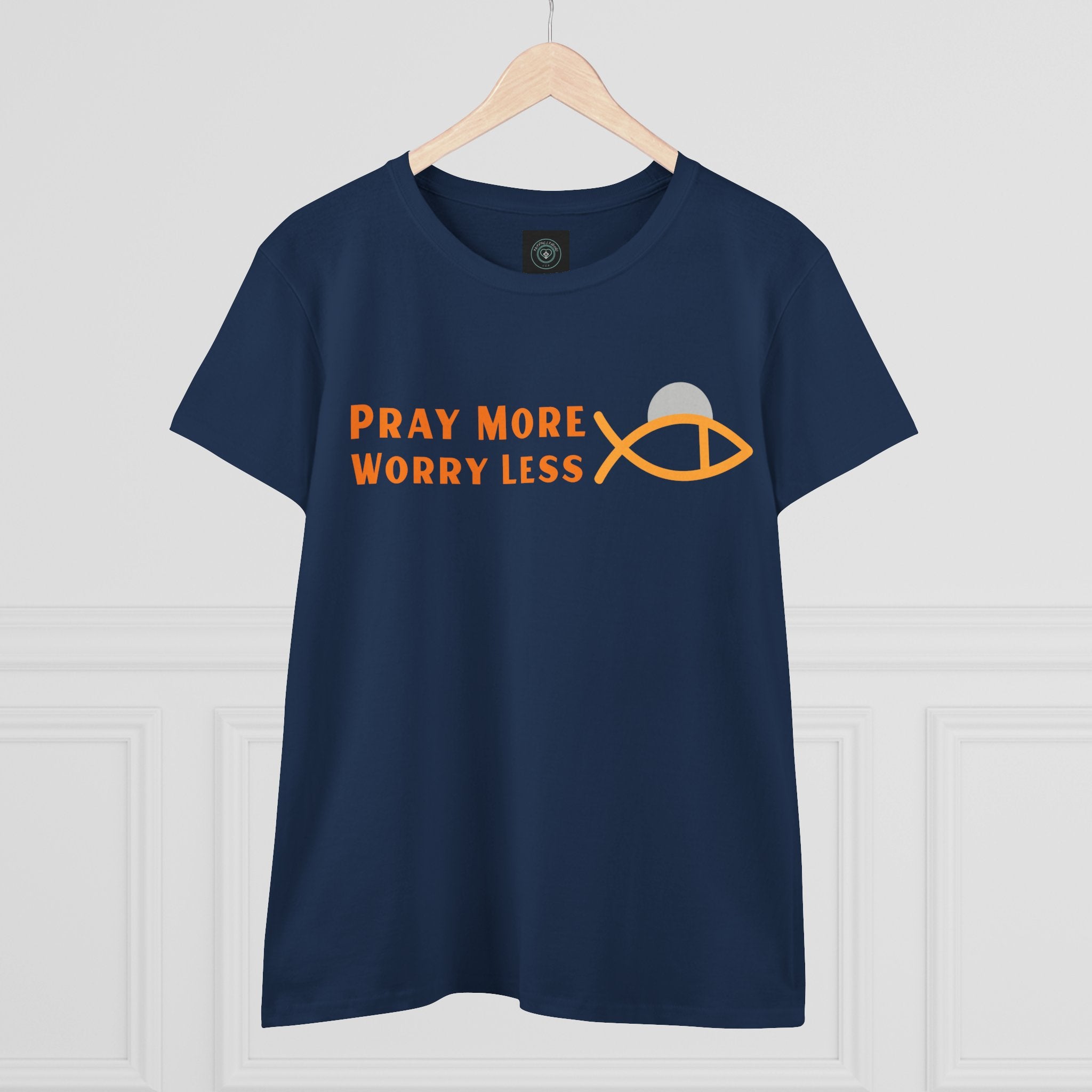 Cotton Tee for Ladies - Pray More Worry Less - Semi-fitted
