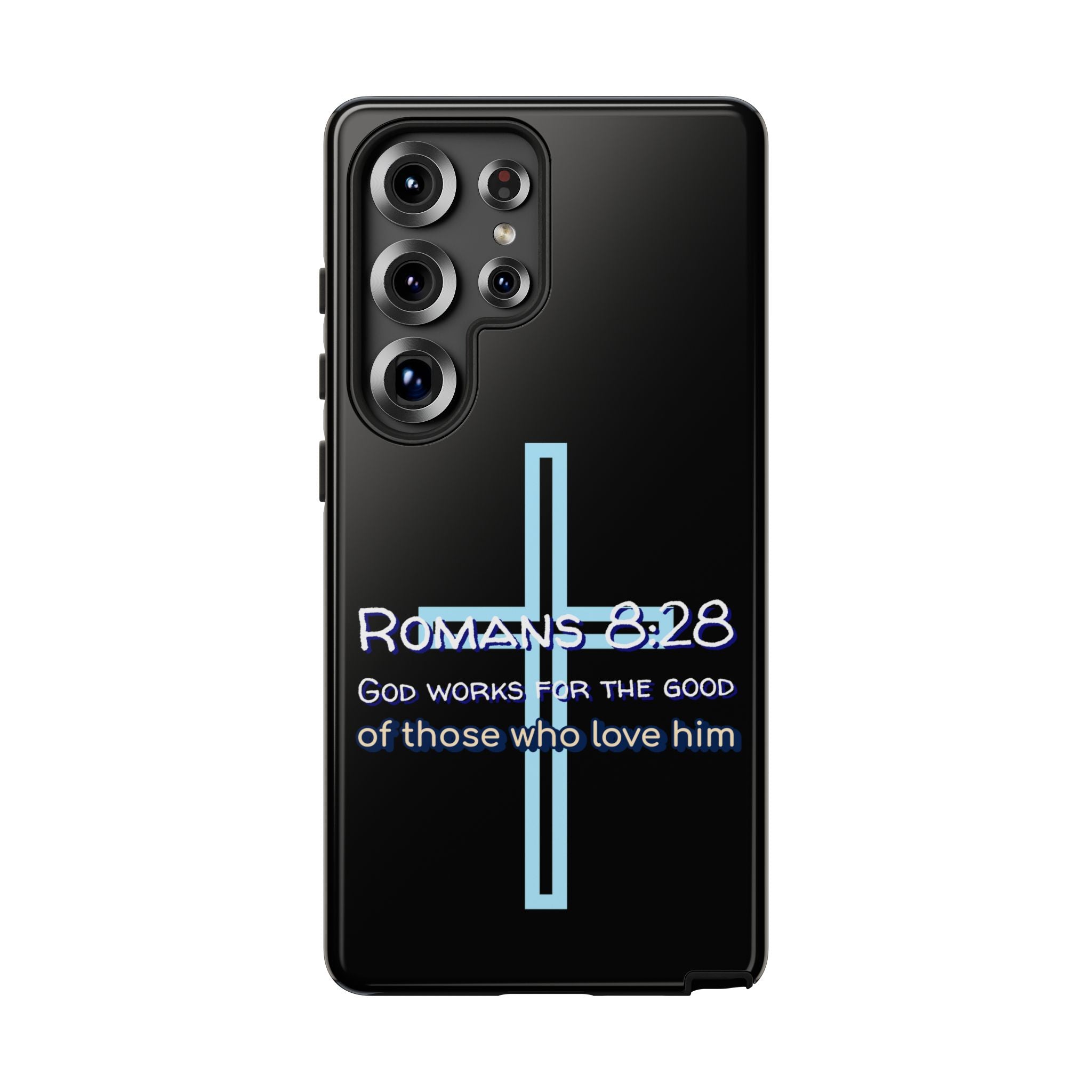 Christian Phone Case for Samsung Series, Tough Phone Case, Romans 8:28 Inspirational Gift, Faith-Based Phone Cover, Religious Style, Durable Cell Case