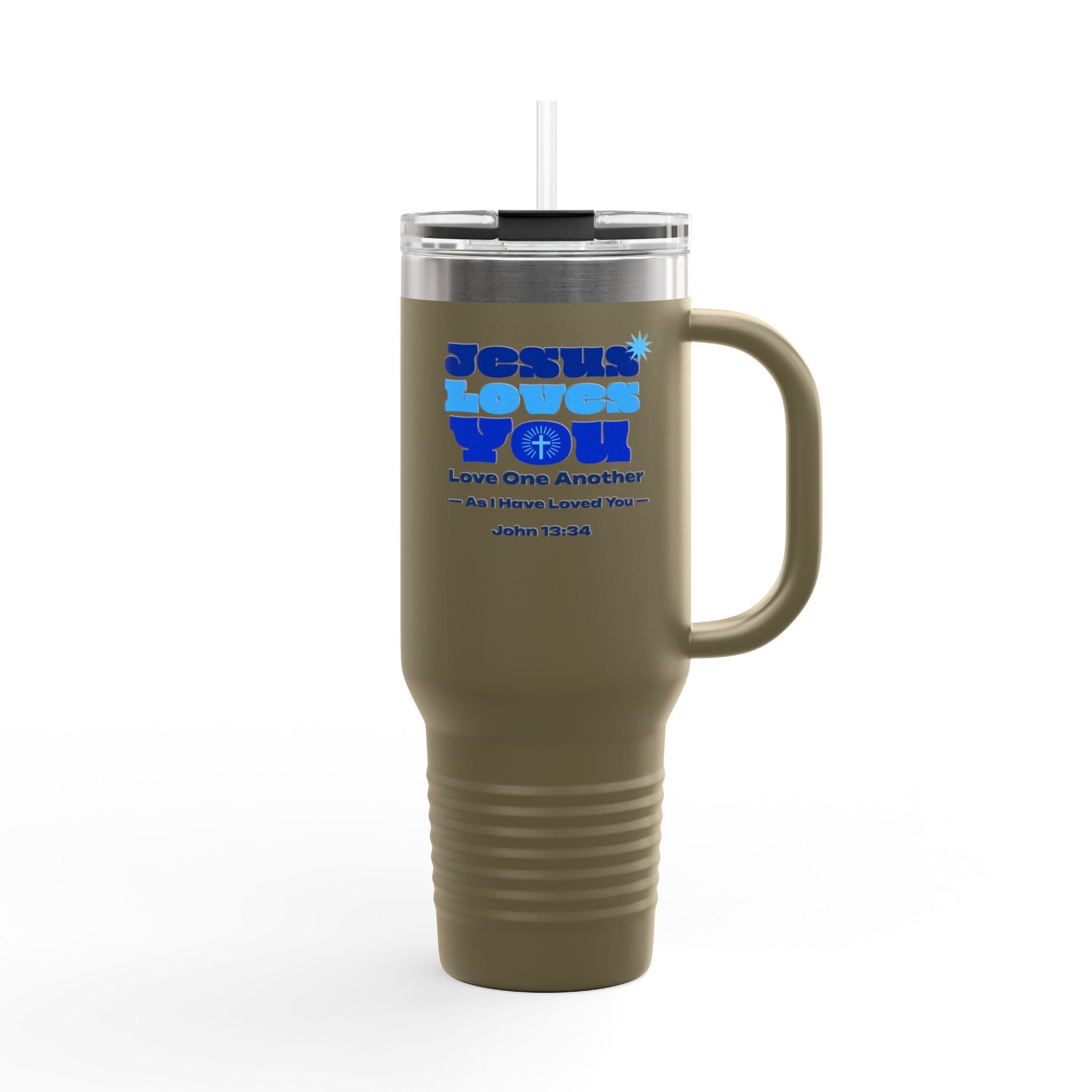 Personalized Travel Mug. Jesus Loves You. Insulated with Inspirational Quote of love. Perfect Gift for Travelers & Those on the Go, Birthdays, Graduation.