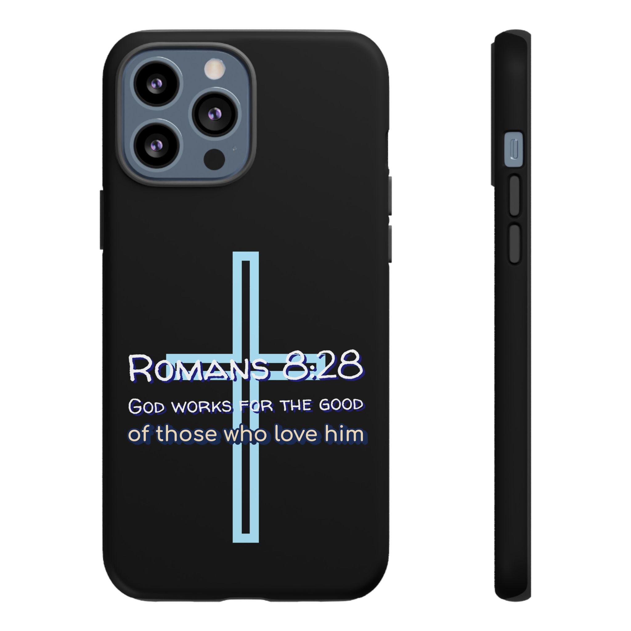 Christian Phone Case for iPhone series, Tough Phone Case, Romans 8:28 Inspirational Gift, Faith-Based Phone Cover, Religious Style, Durable Cell Case