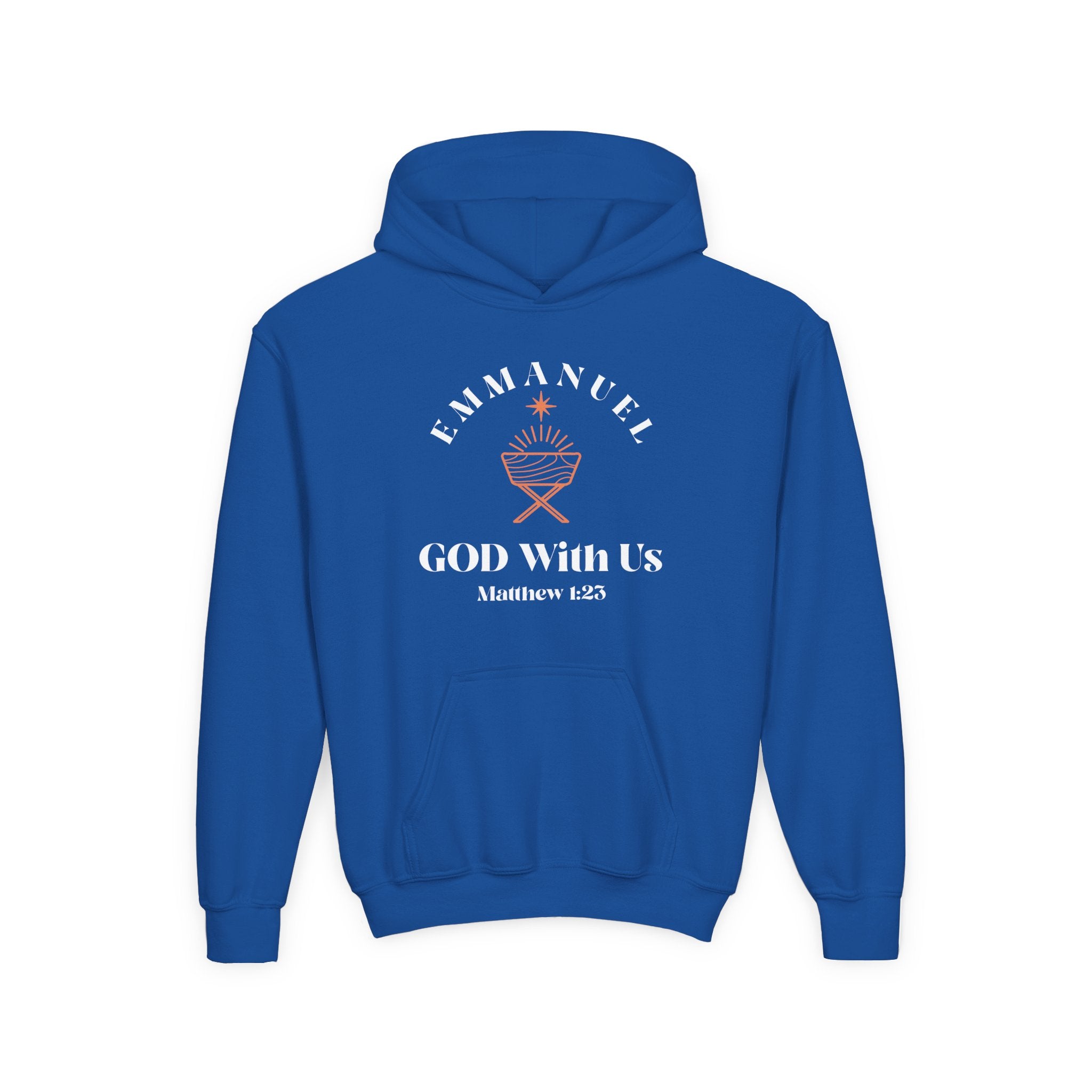 Emmanuel God With Us Hoodie, Youth Christian Sweatshirt, Religious Gift, Holiday Apparel, Church Wear, Faith Merchandise