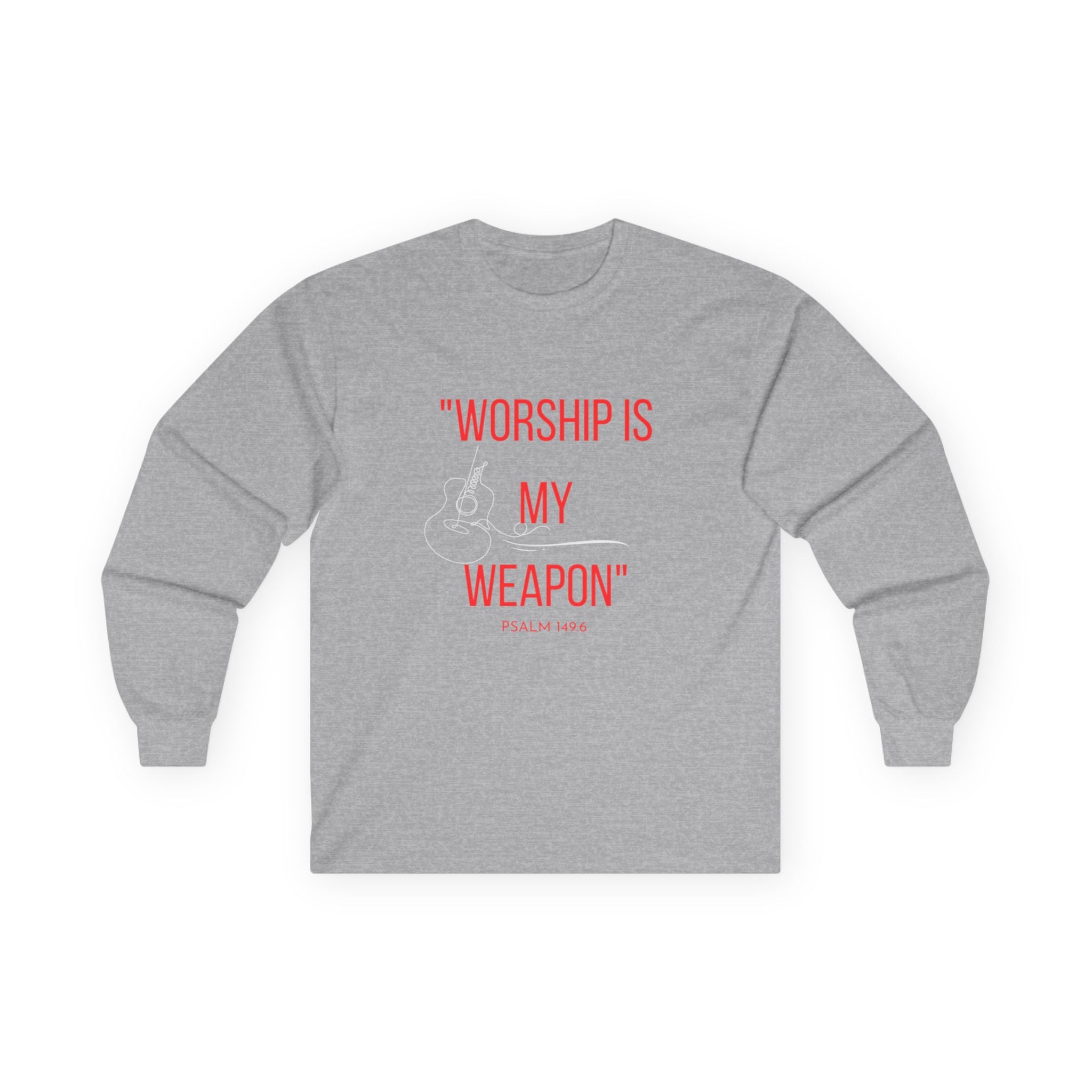 Worship Is My Weapon Long Sleeve Tee – Christian Apparel for Worship Leaders & Musicians -Guitar - Faithfully Hecho