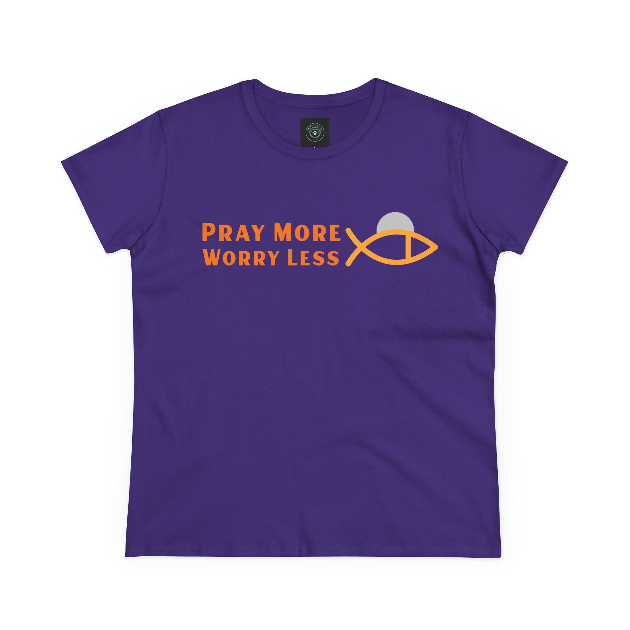 Cotton Tee for Ladies - Pray More Worry Less - Semi-fitted