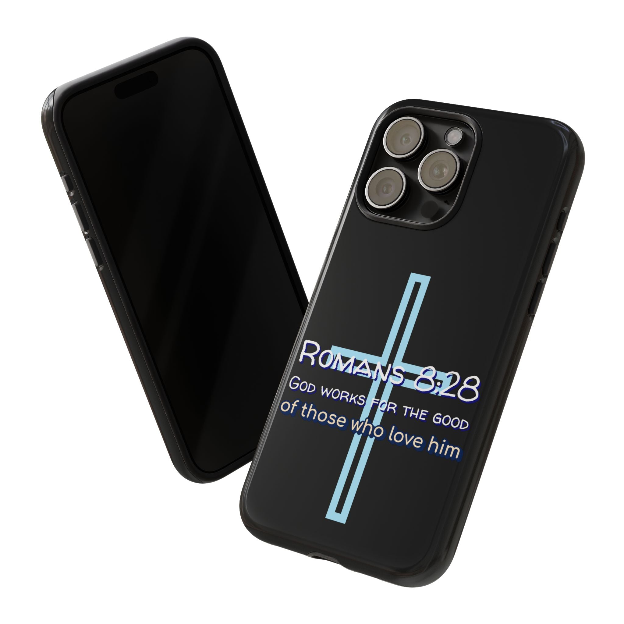 Christian Phone Case for iPhone series, Tough Phone Case, Romans 8:28 Inspirational Gift, Faith-Based Phone Cover, Religious Style, Durable Cell Case
