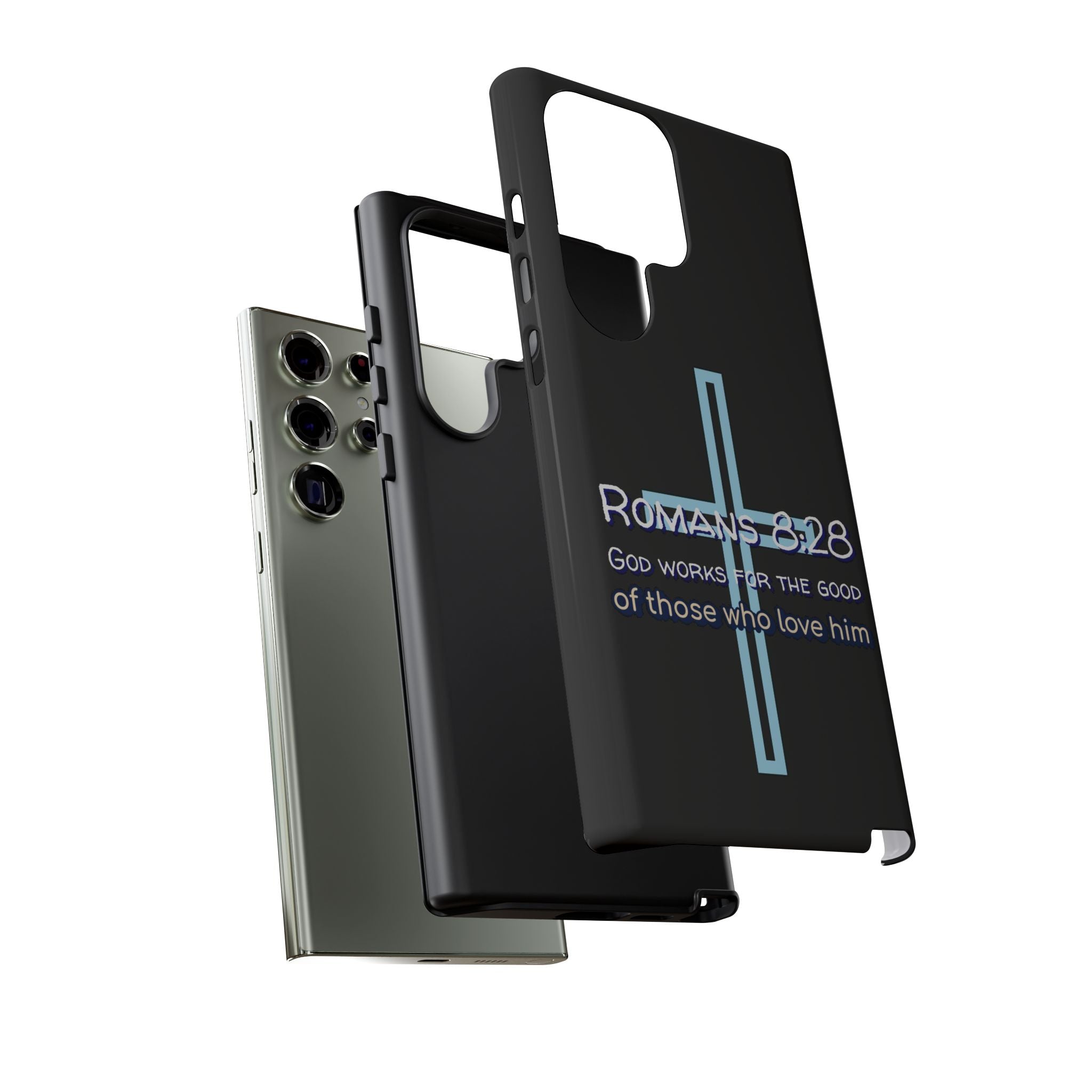 Christian Phone Case for Samsung Series, Tough Phone Case, Romans 8:28 Inspirational Gift, Faith-Based Phone Cover, Religious Style, Durable Cell Case