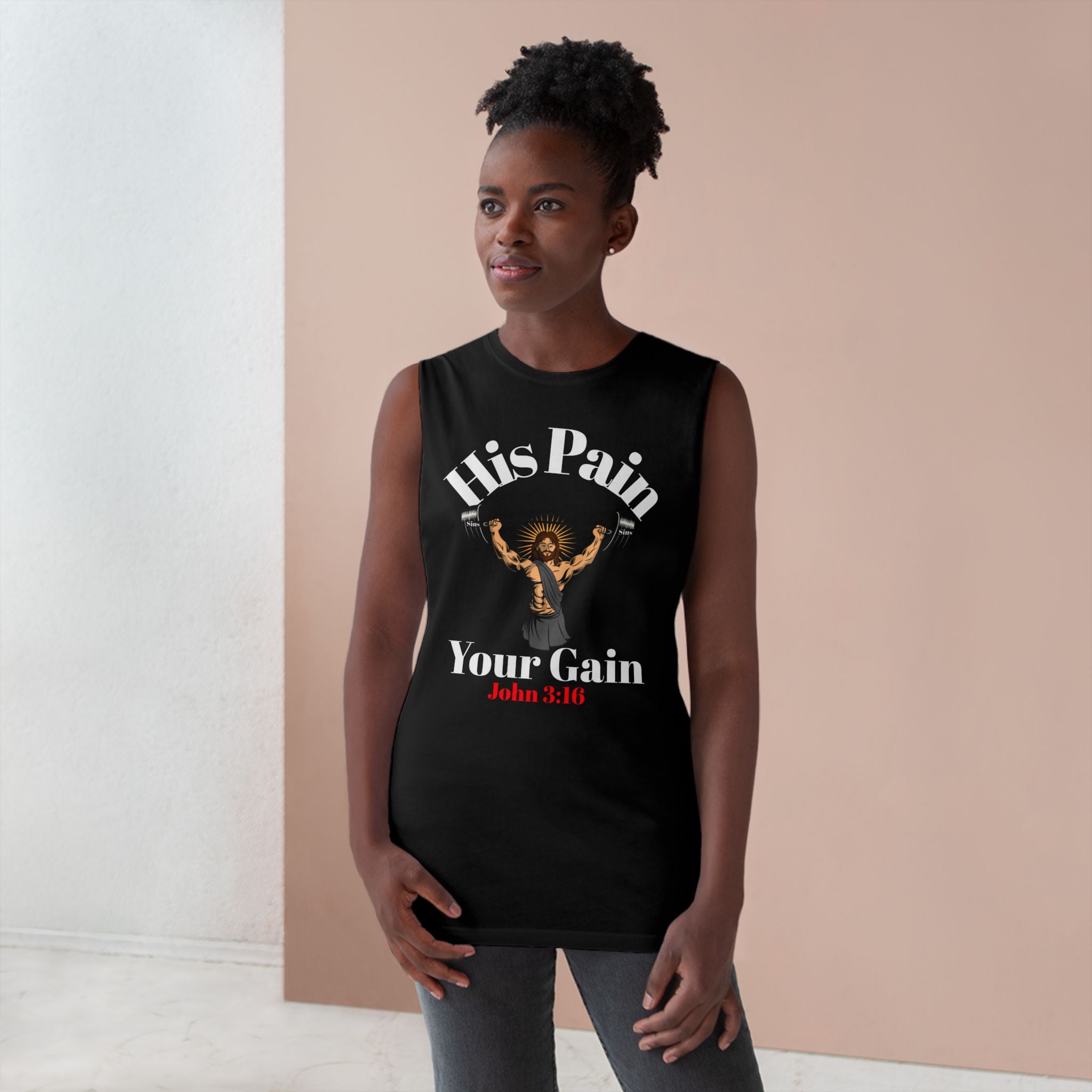 His Pain, Your Gain – Christian Workout Tank – Unisex Faith & Fitness Gym Apparel- Gym Summer - Faithfully Hecho