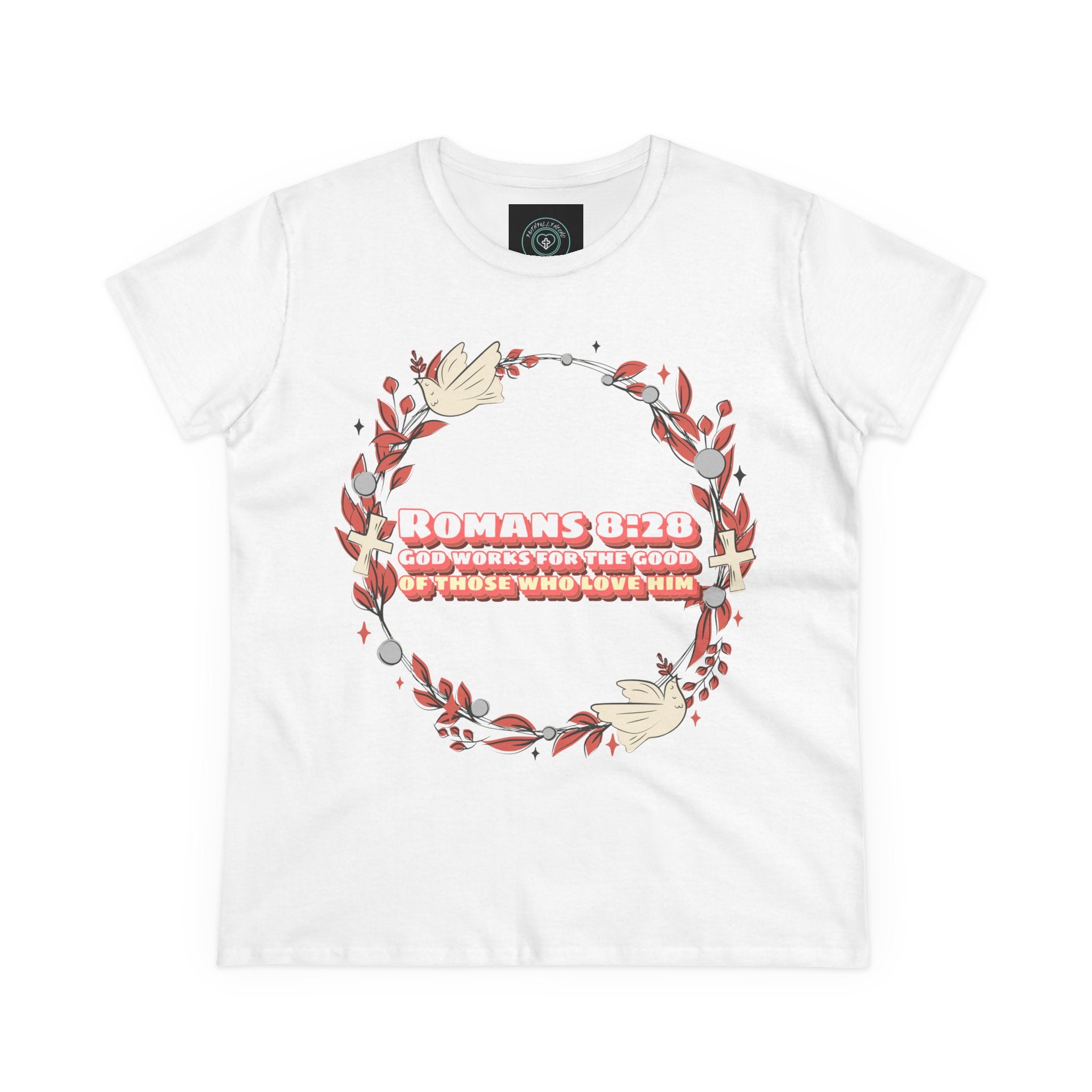 Romans 828 Jesus Women's Tee, Casual Faith Shirt, Everyday Affirmation Top, God works for the good graphic Tee, Gift for Her