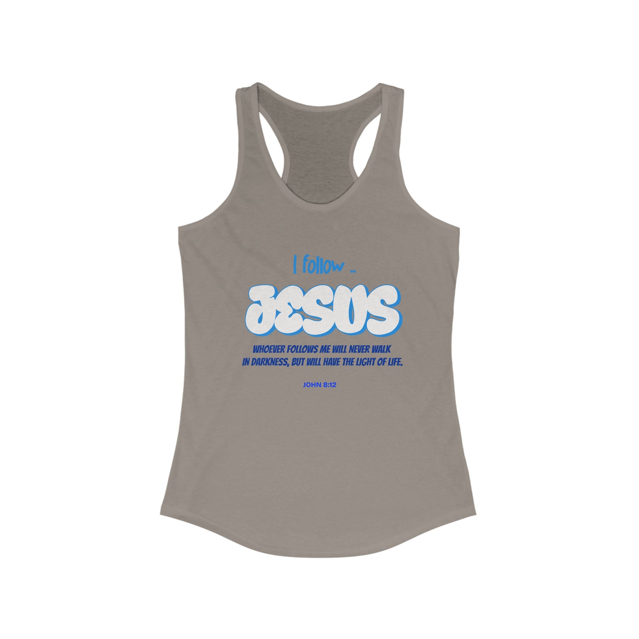 Workout Tank Top, Motivational Gym Wear Follow Jesus Bible Verse, Shirt, Fitness Apparel, Women's Racerback, Biblical Quote Top