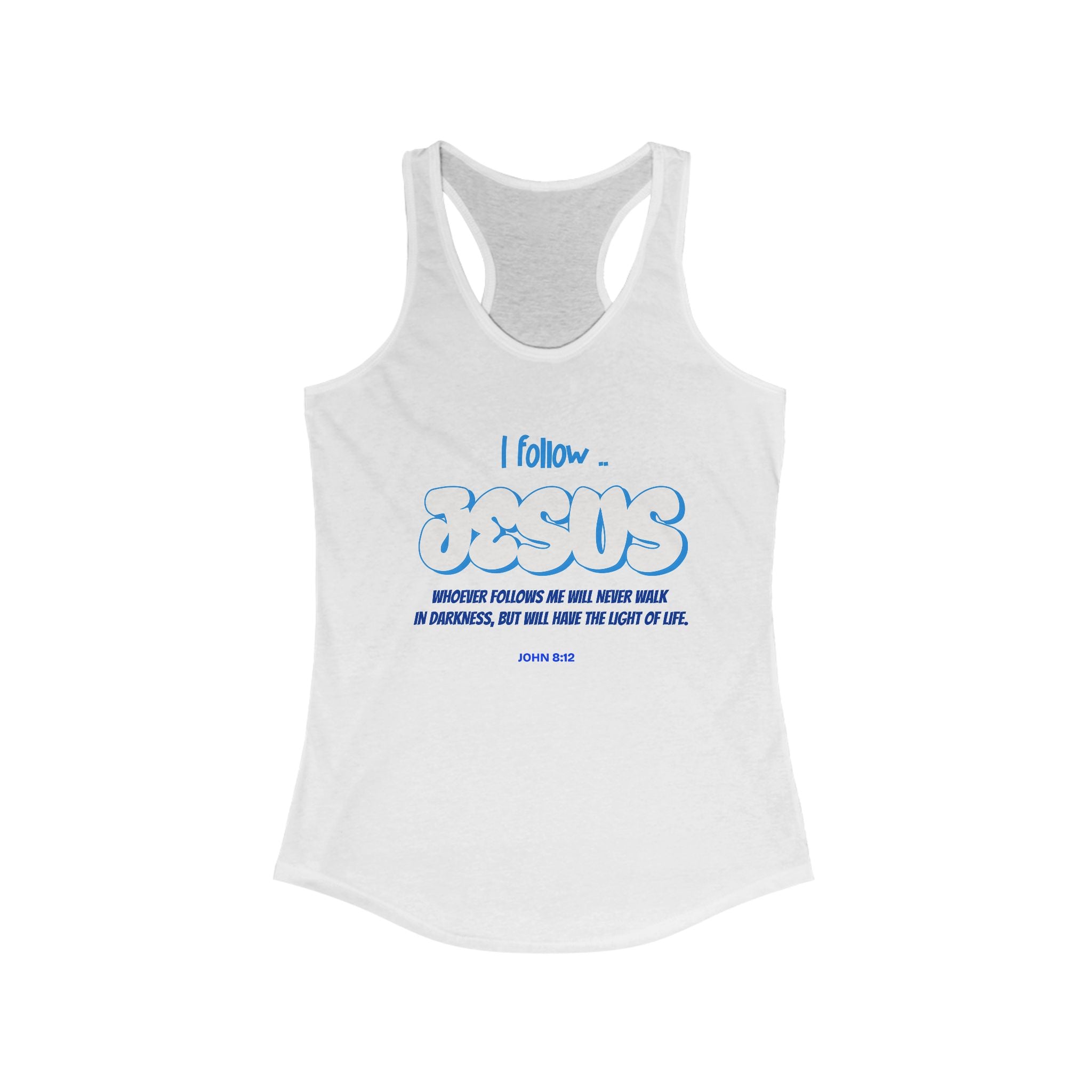 Workout Tank Top, Motivational Gym Wear Follow Jesus Bible Verse, Shirt, Fitness Apparel, Women's Racerback, Biblical Quote Top