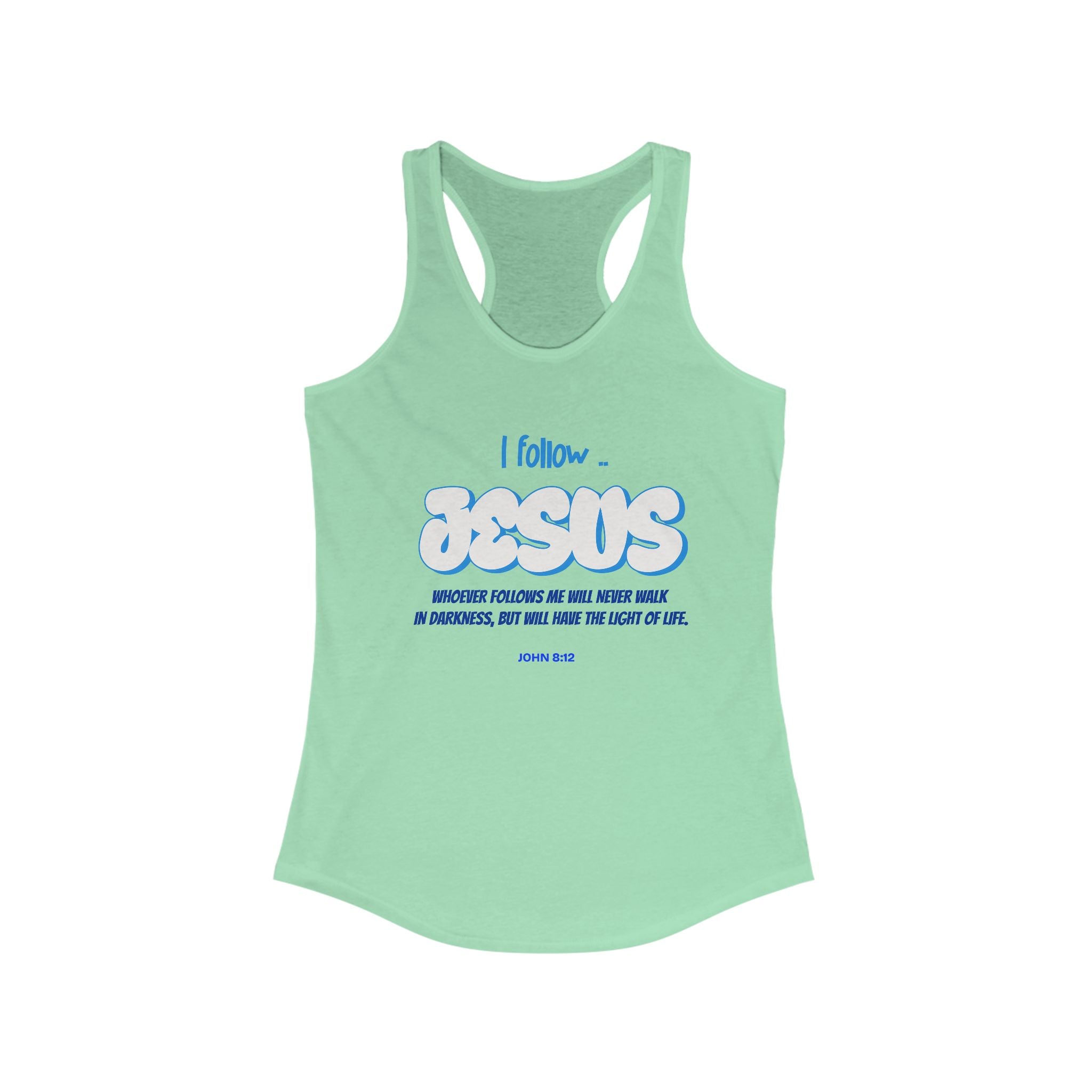 Workout Tank Top, Motivational Gym Wear Follow Jesus Bible Verse, Shirt, Fitness Apparel, Women's Racerback, Biblical Quote Top