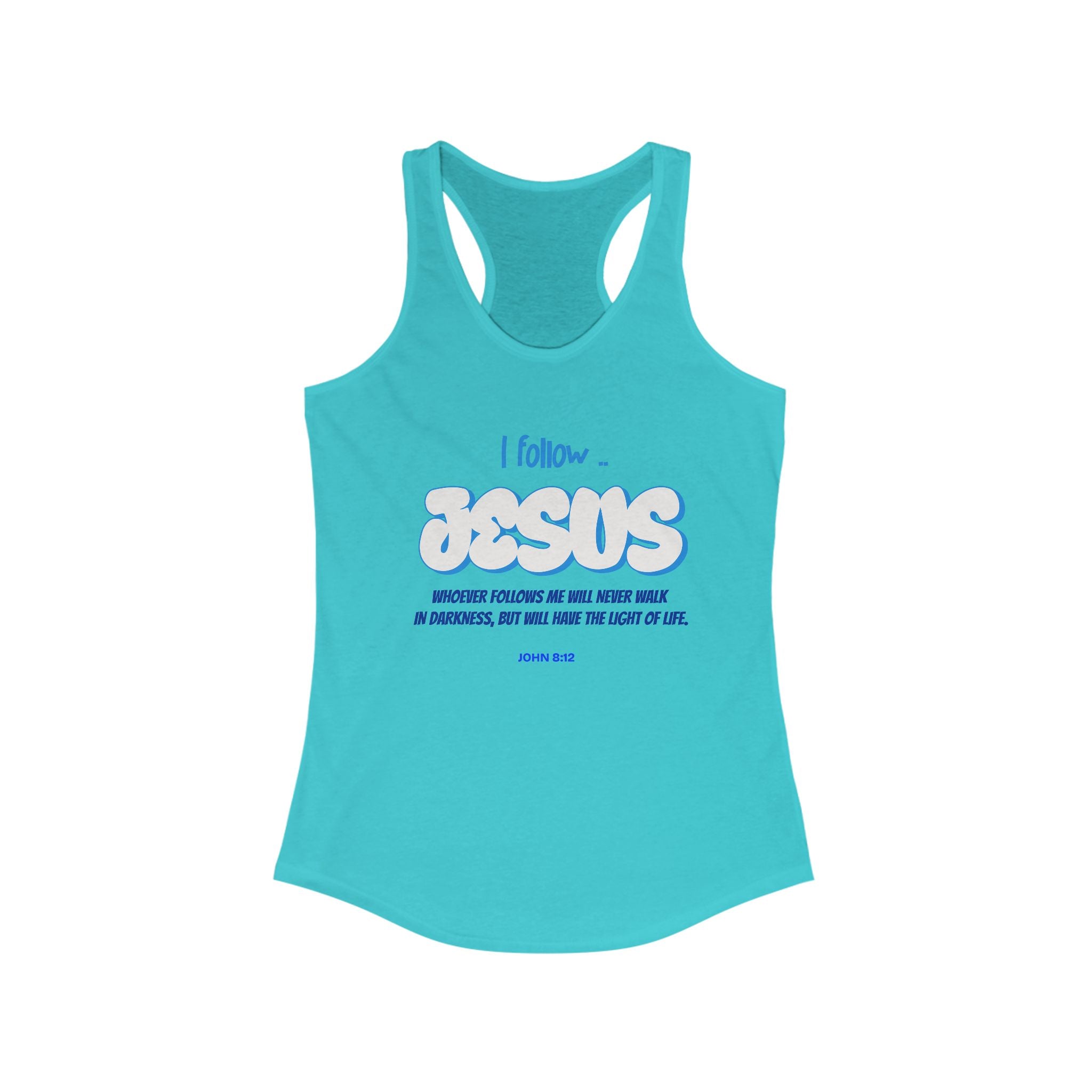 Workout Tank Top, Motivational Gym Wear Follow Jesus Bible Verse, Shirt, Fitness Apparel, Women's Racerback, Biblical Quote Top