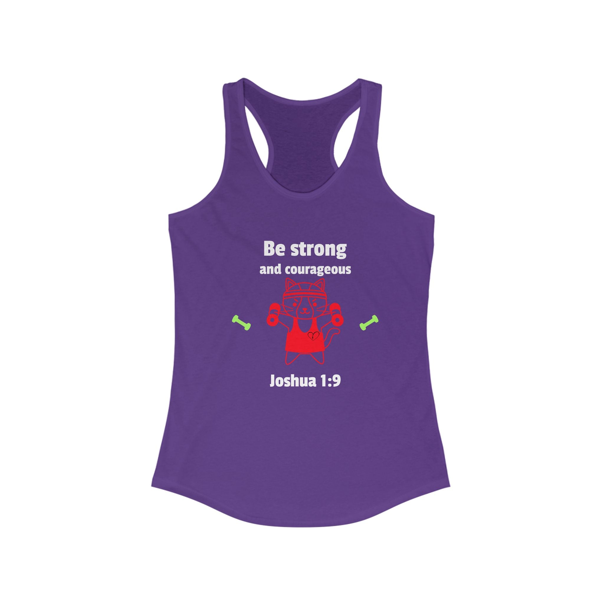Workout Tank Top | Be Strong and Courageous | workout tank cat lifting | Christian Fitness Apparel | Women's Racerback
