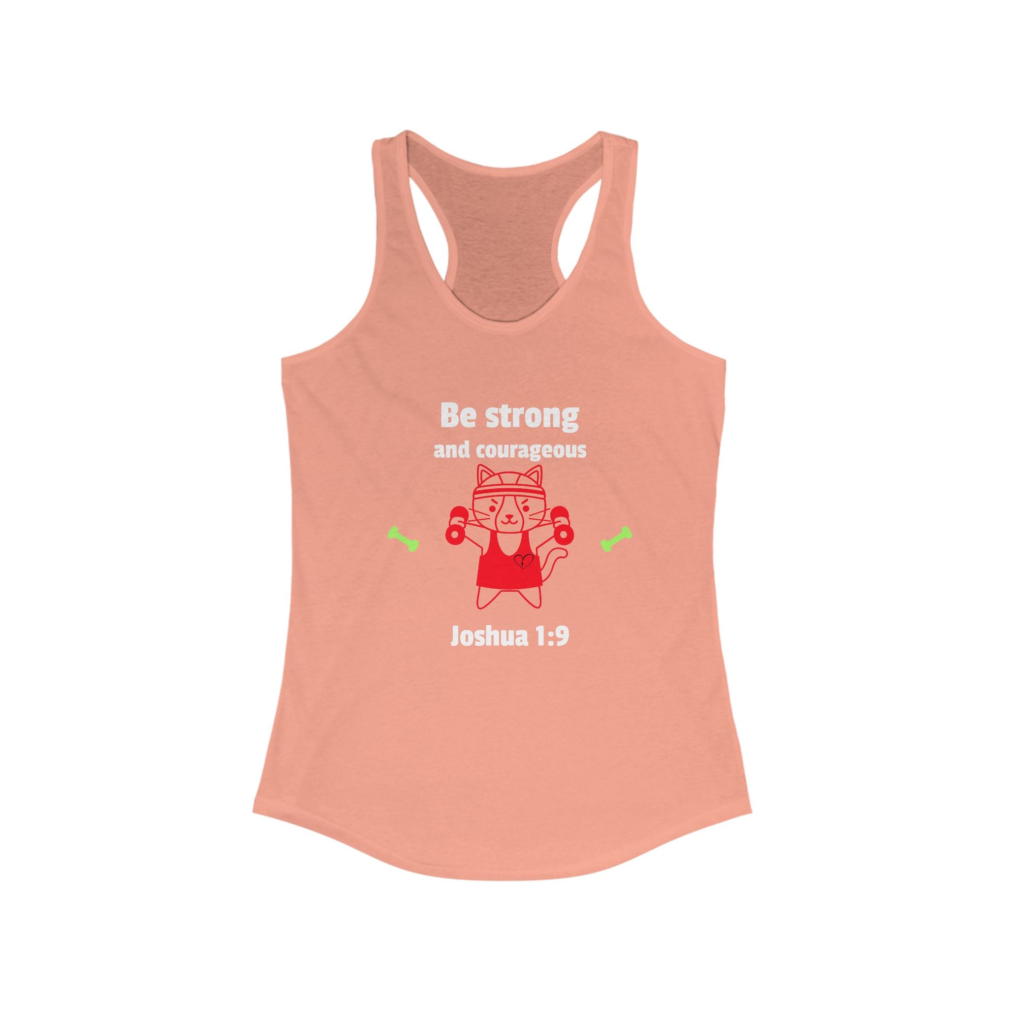 Workout Tank Top | Be Strong and Courageous | workout tank cat lifting | Christian Fitness Apparel | Women's Racerback