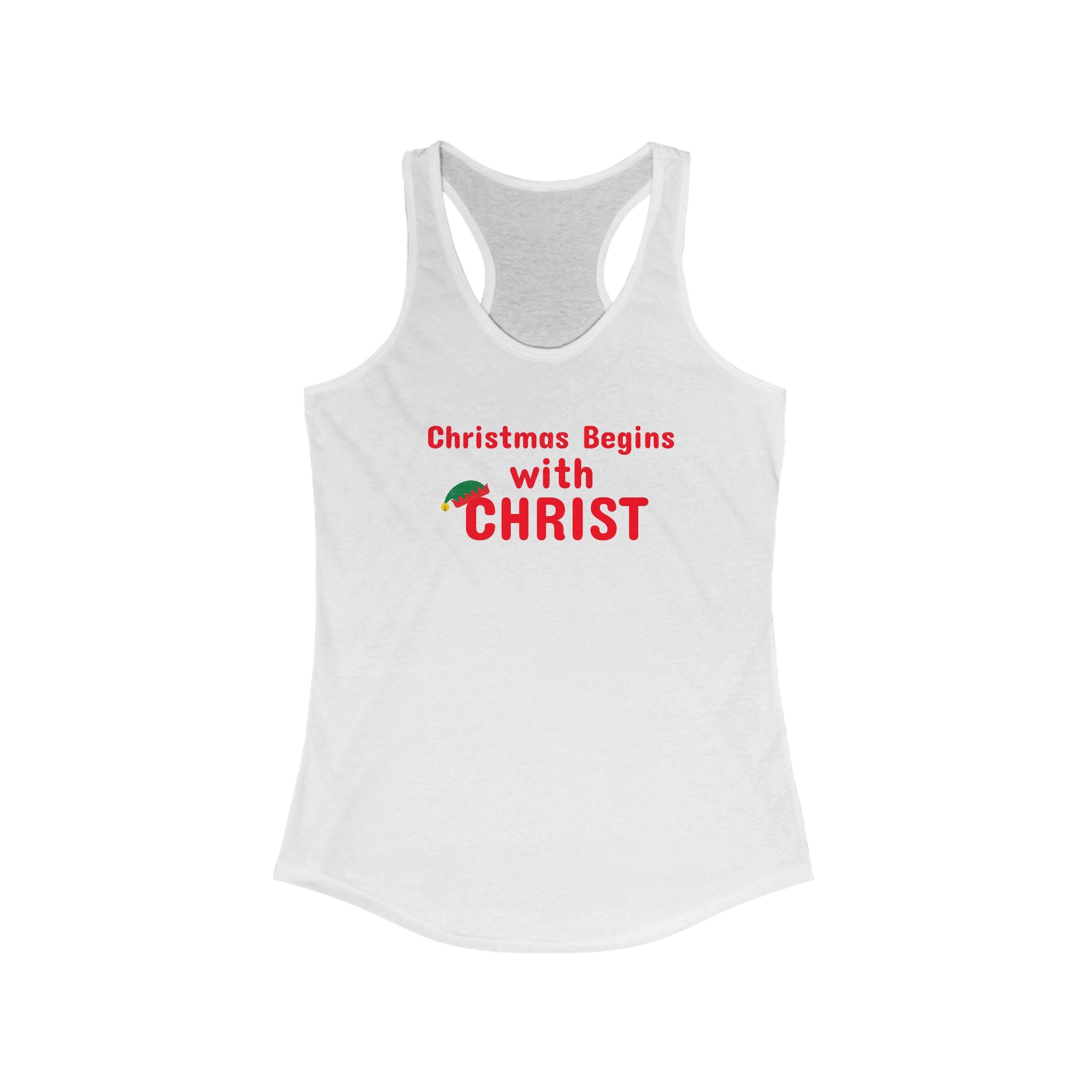 Workout Tank Top | Christian Gym Wear | Christmas begins with CHRIST | Fitness Apparel | Women's Racerback