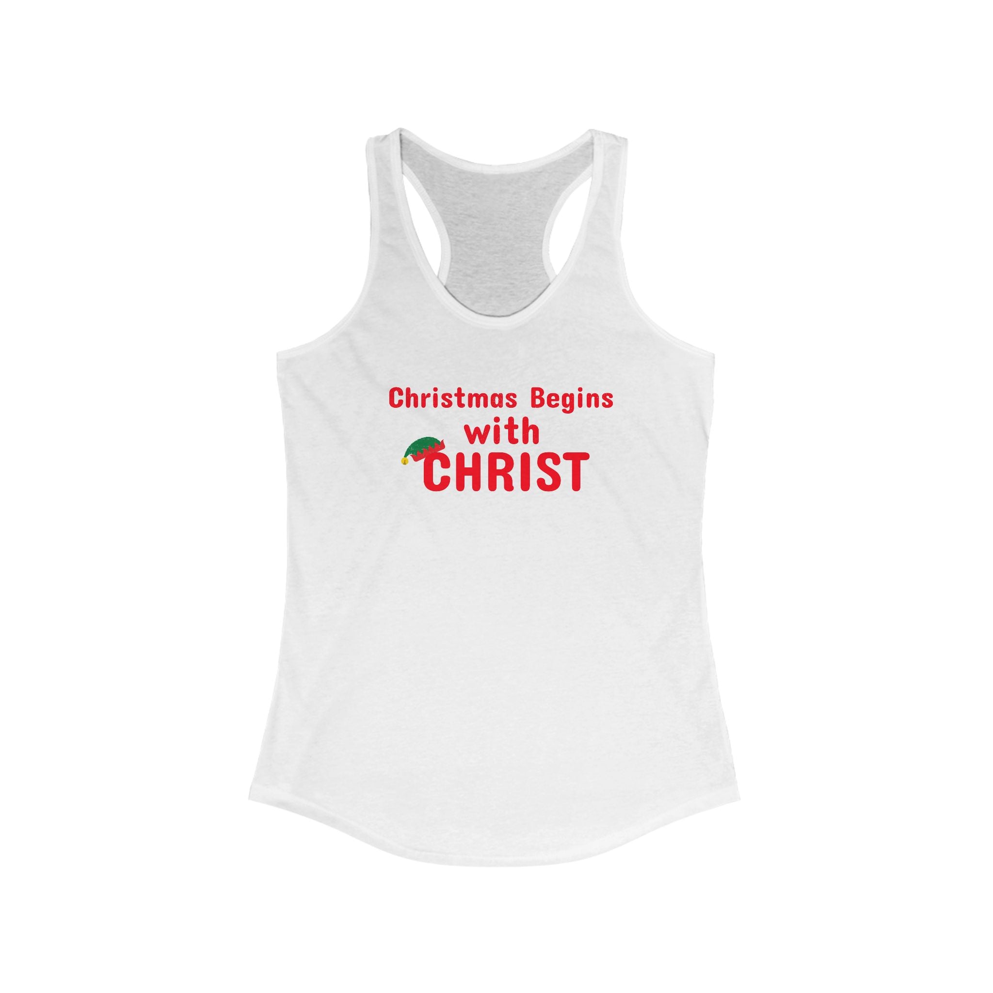 Workout Tank Top | Christian Gym Wear | Christmas begins with CHRIST | Fitness Apparel | Women's Racerback