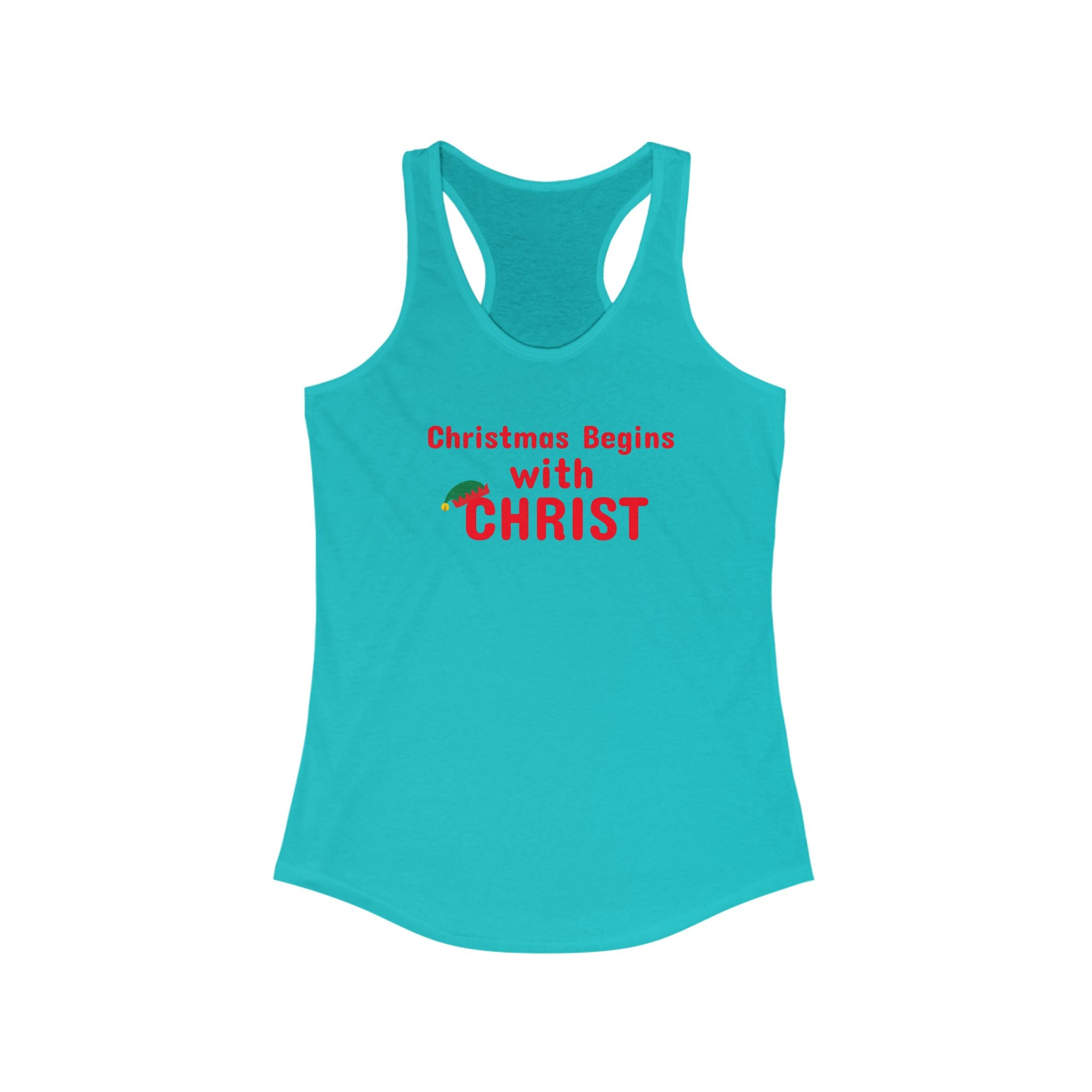 Workout Tank Top | Christian Gym Wear | Christmas begins with CHRIST | Fitness Apparel | Women's Racerback