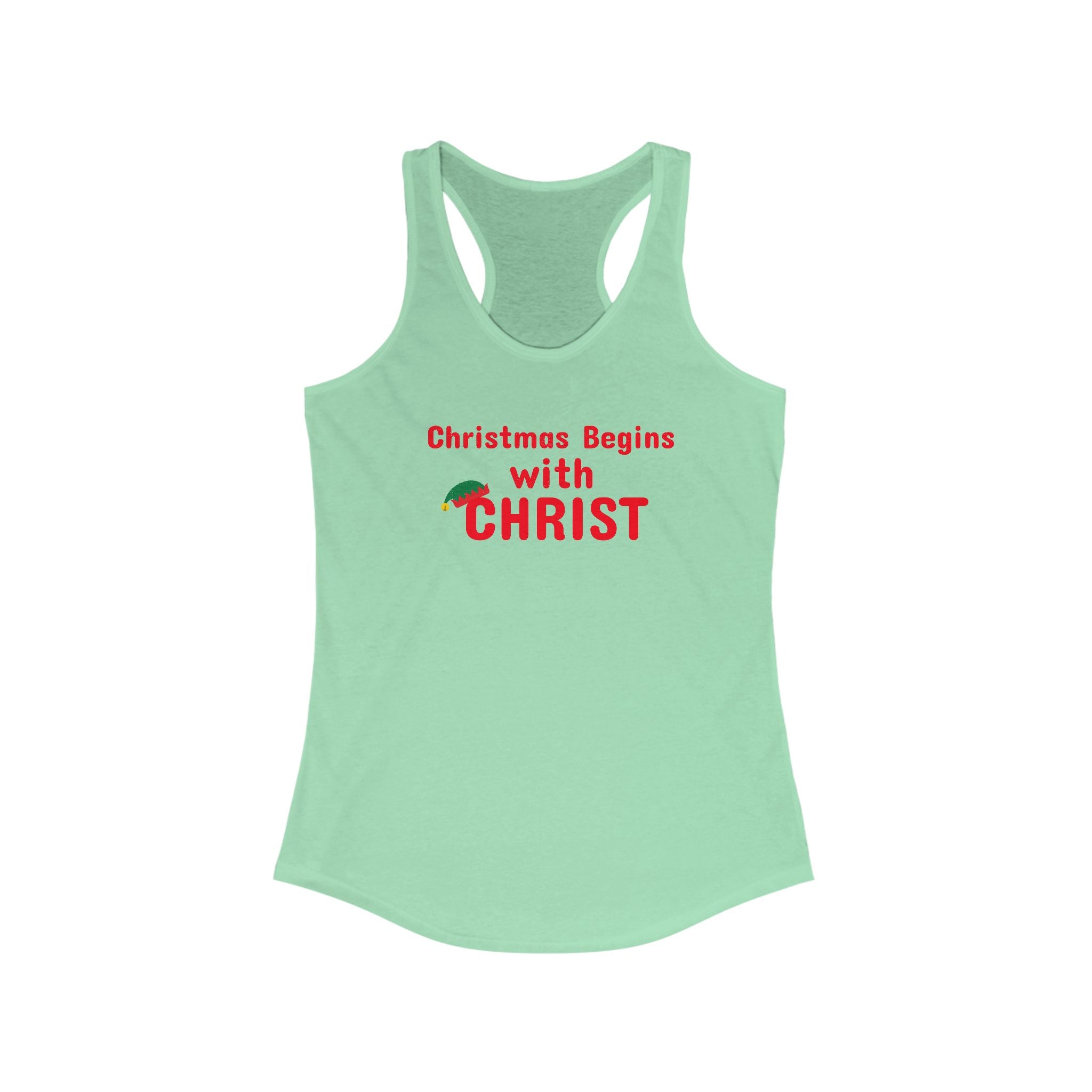 Workout Tank Top | Christian Gym Wear | Christmas begins with CHRIST | Fitness Apparel | Women's Racerback