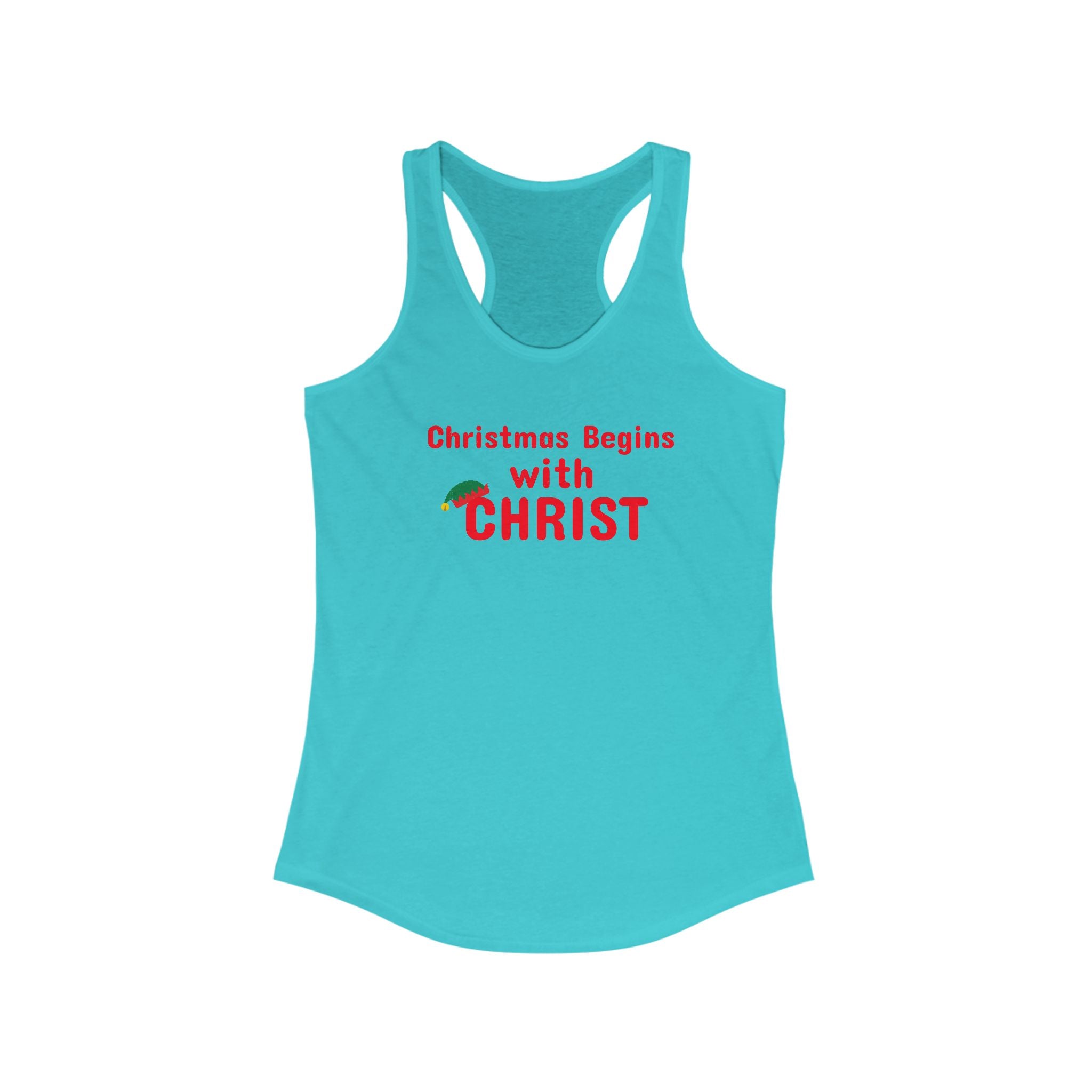 Workout Tank Top | Christian Gym Wear | Christmas begins with CHRIST | Fitness Apparel | Women's Racerback