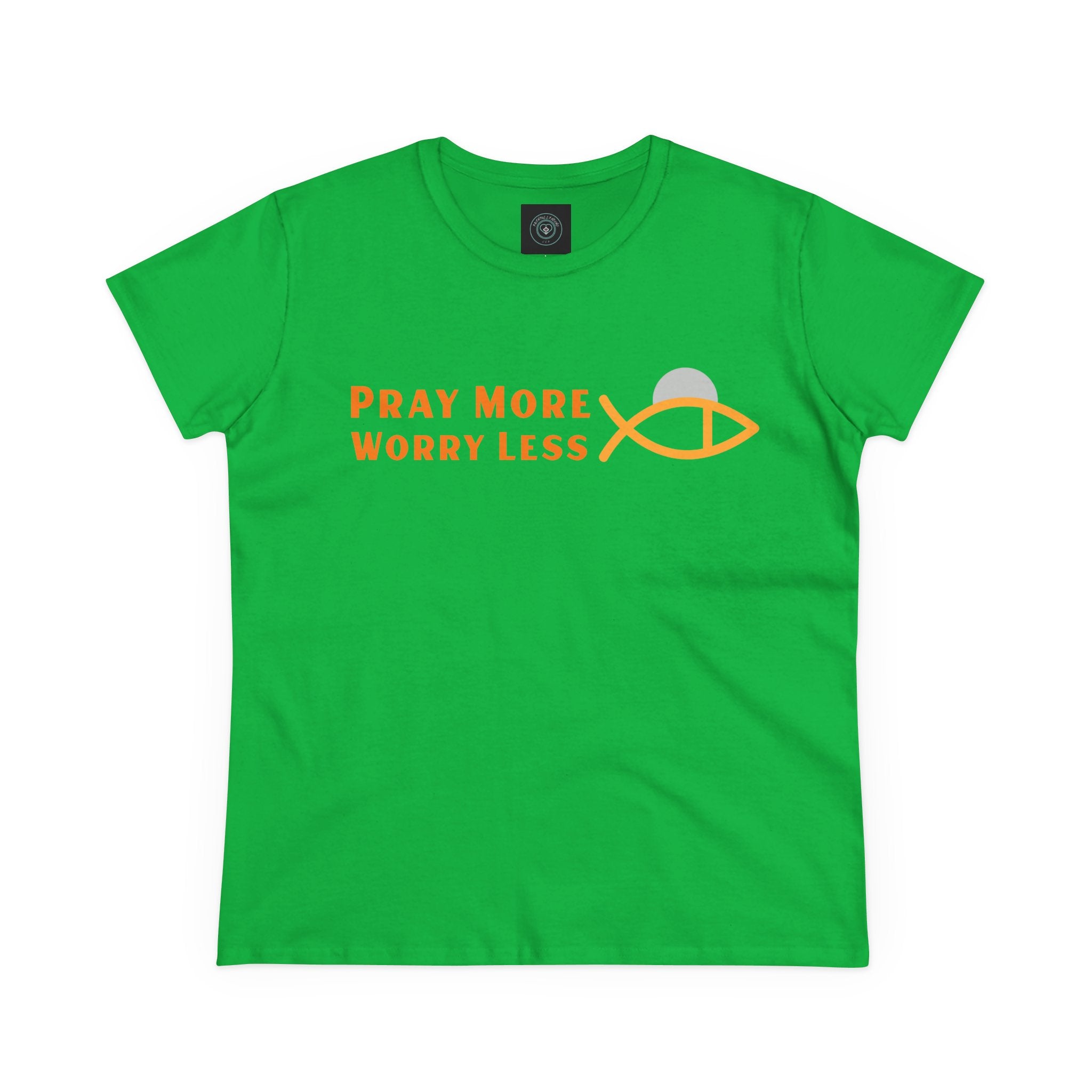 Cotton Tee for Ladies - Pray More Worry Less - Semi-fitted