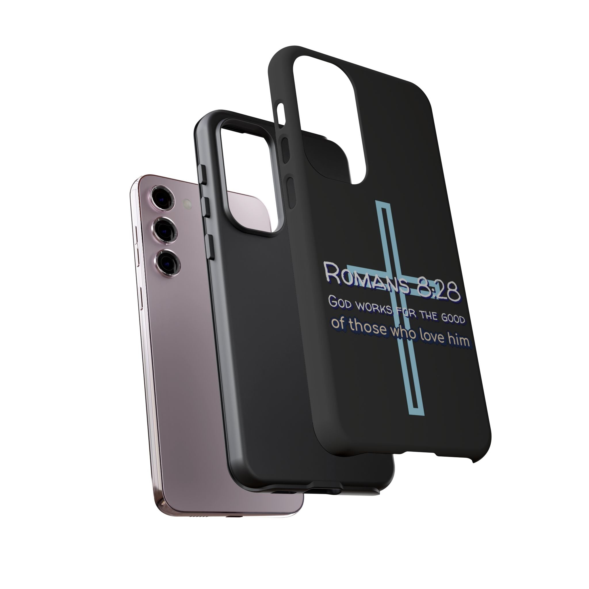 Christian Phone Case for Samsung Series, Tough Phone Case, Romans 8:28 Inspirational Gift, Faith-Based Phone Cover, Religious Style, Durable Cell Case