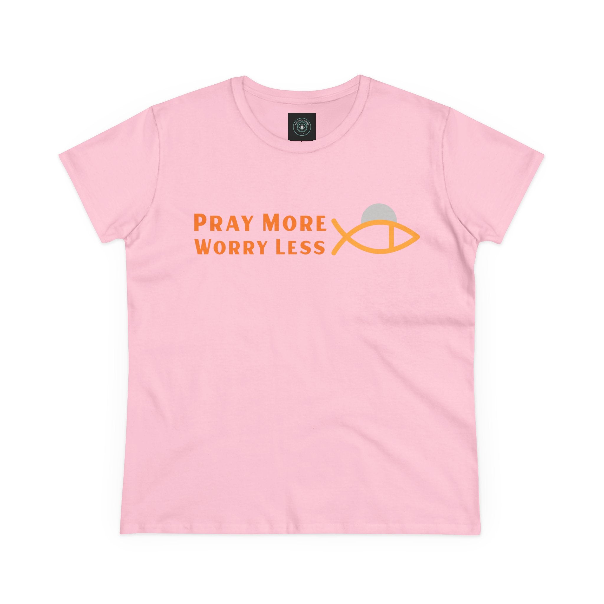 Cotton Tee for Ladies - Pray More Worry Less - Semi-fitted