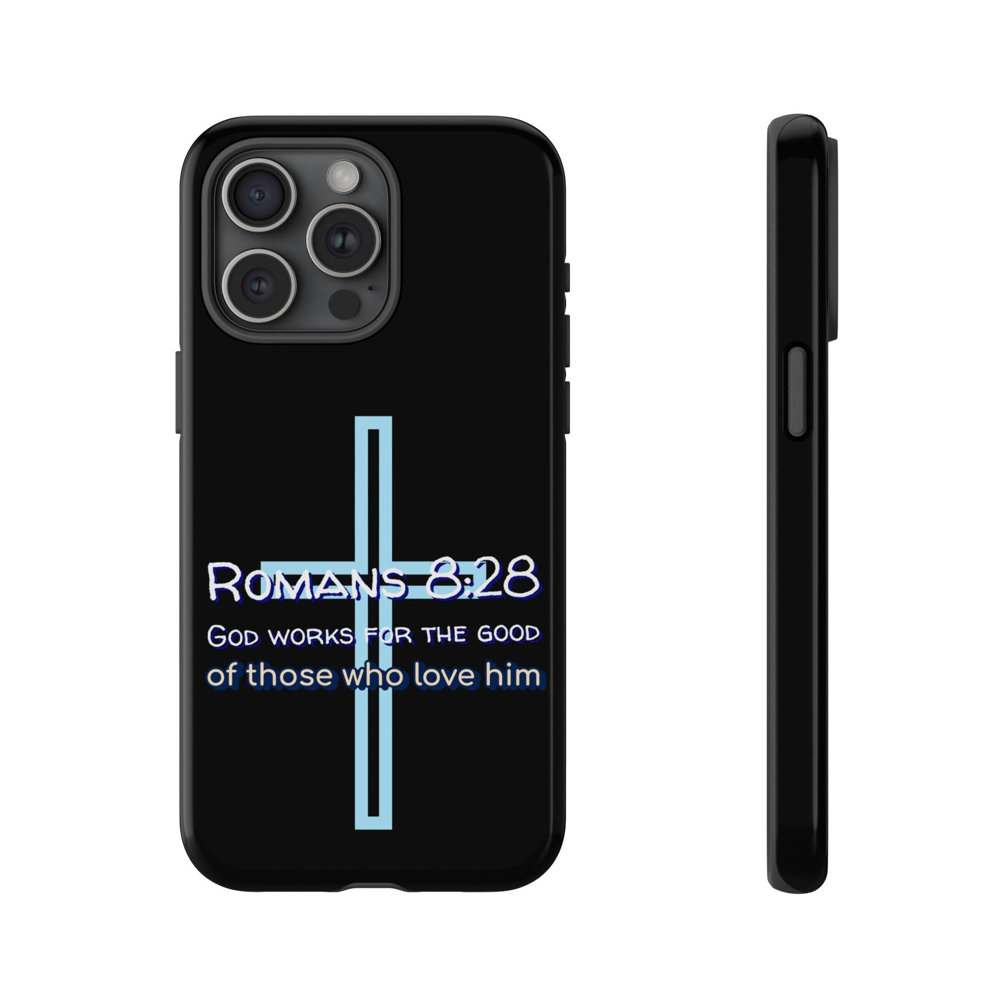 Christian Phone Case for iPhone series, Tough Phone Case, Romans 8:28 Inspirational Gift, Faith-Based Phone Cover, Religious Style, Durable Cell Case