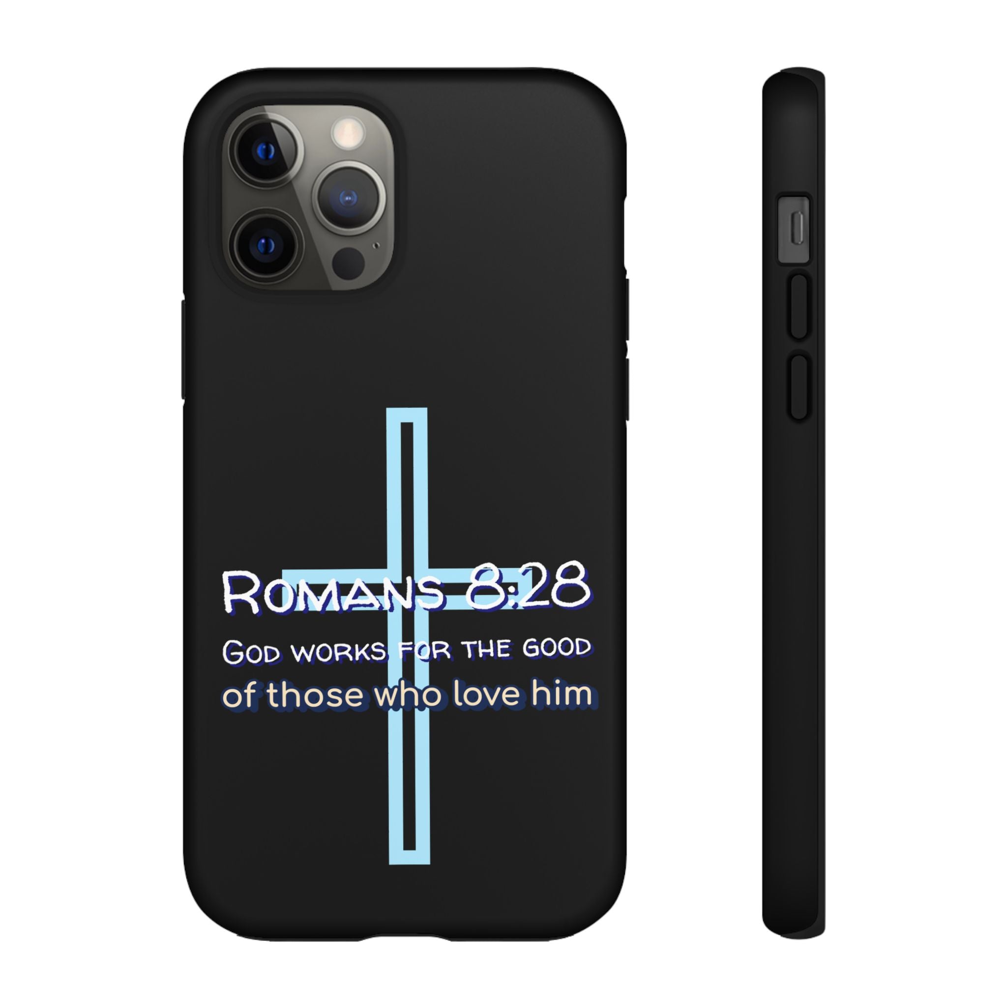 Christian Phone Case for iPhone series, Tough Phone Case, Romans 8:28 Inspirational Gift, Faith-Based Phone Cover, Religious Style, Durable Cell Case