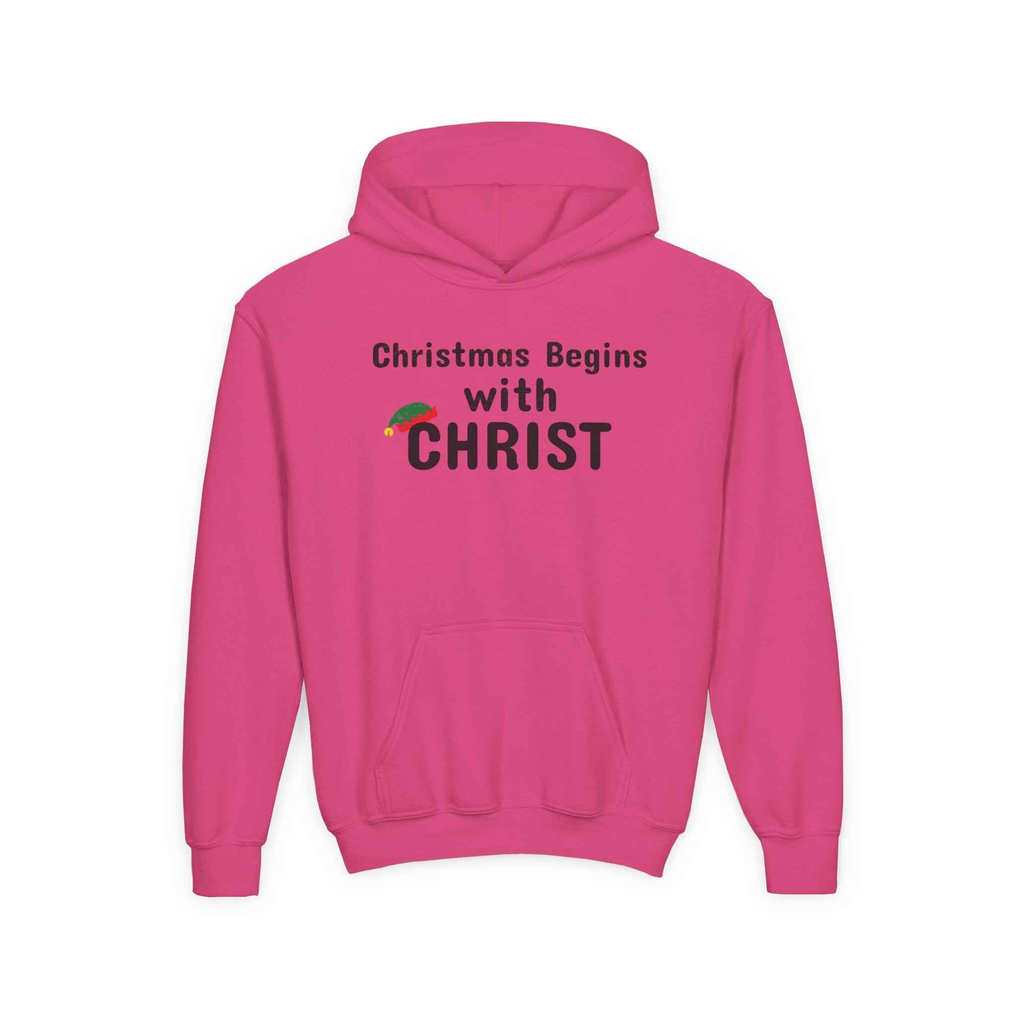 Christmas Begins with Christ Youth Hooded Sweatshirt | Christian Holiday Hoodie for Boys & Girls