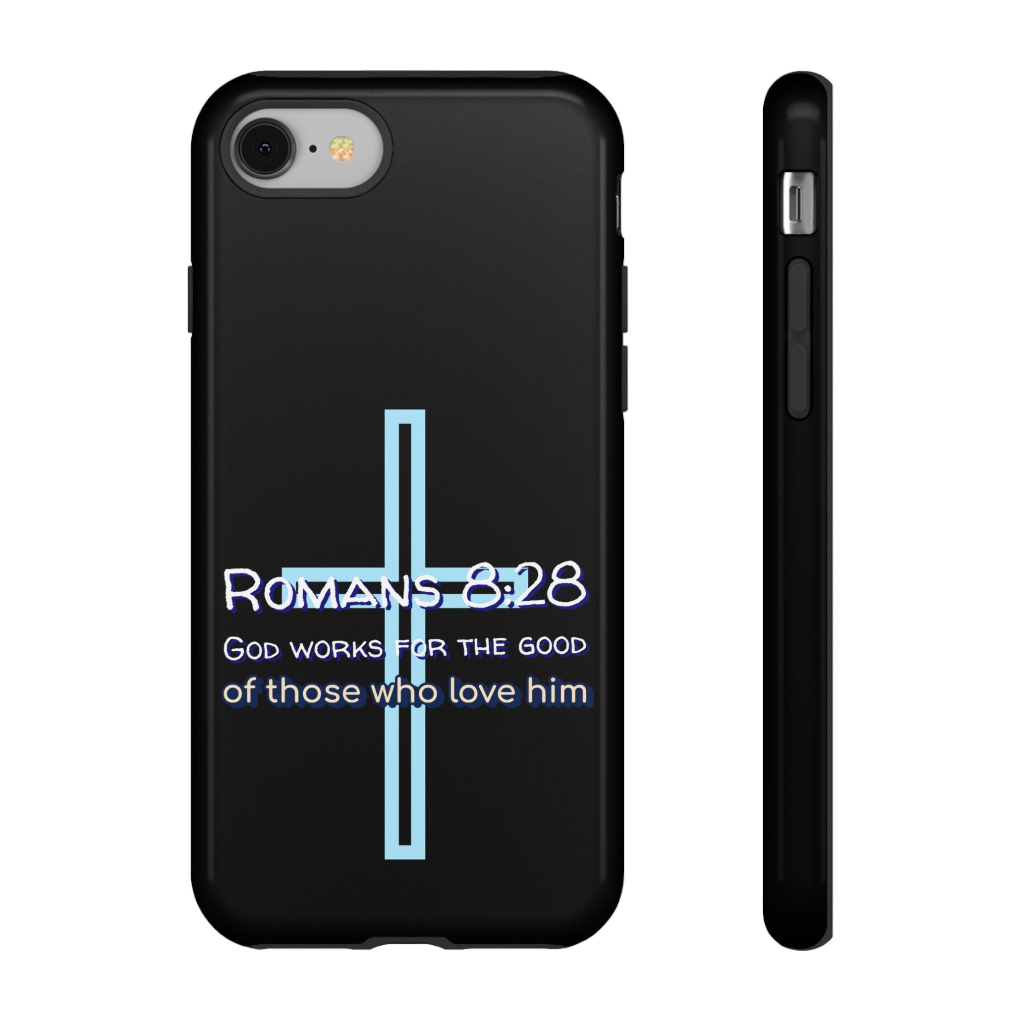 Christian Phone Case for iPhone series, Tough Phone Case, Romans 8:28 Inspirational Gift, Faith-Based Phone Cover, Religious Style, Durable Cell Case