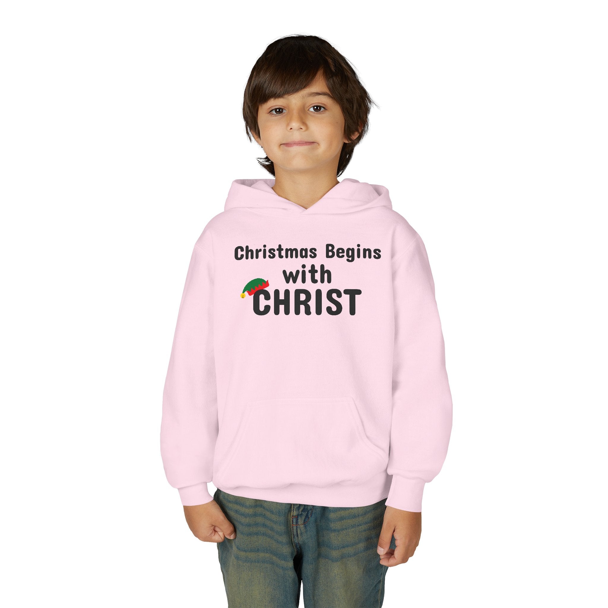 Christmas Begins with Christ Youth Hooded Sweatshirt | Christian Holiday Hoodie for Boys & Girls