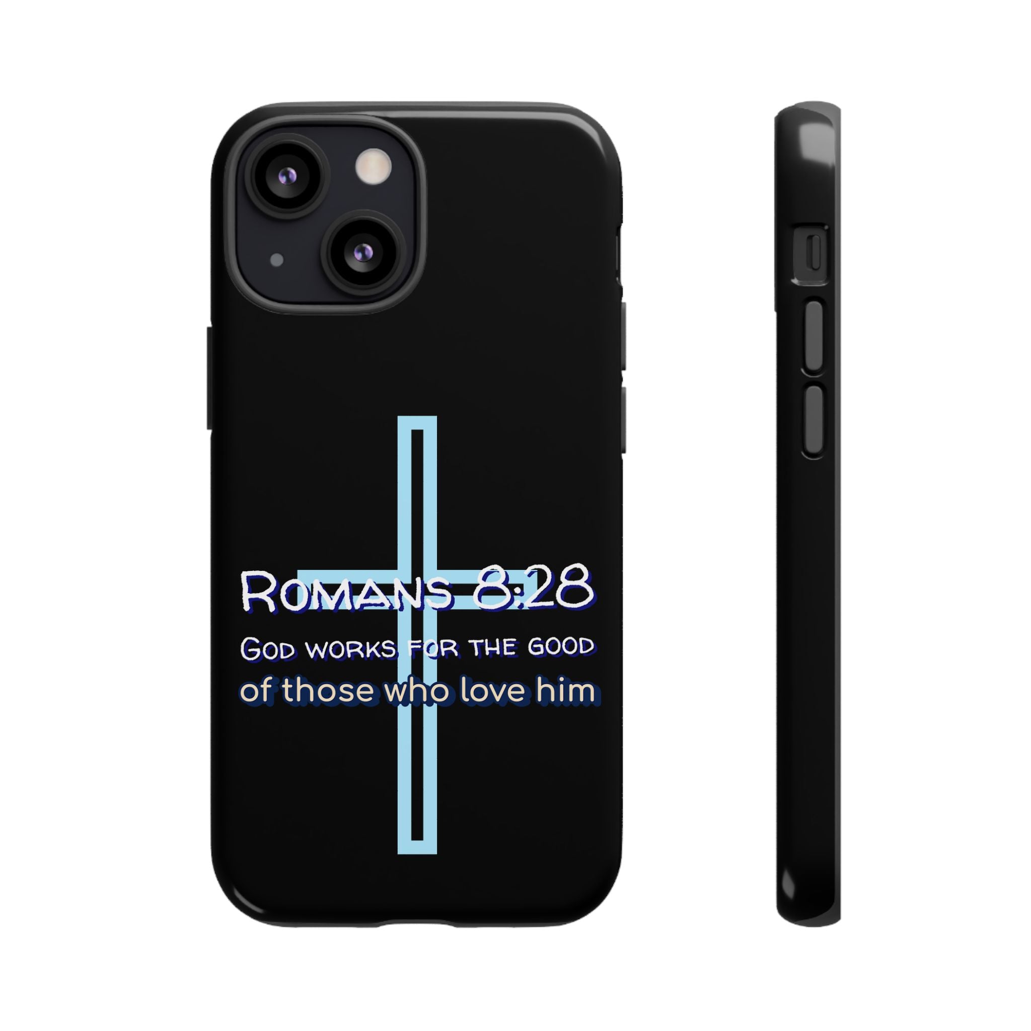 Christian Phone Case for iPhone series, Tough Phone Case, Romans 8:28 Inspirational Gift, Faith-Based Phone Cover, Religious Style, Durable Cell Case