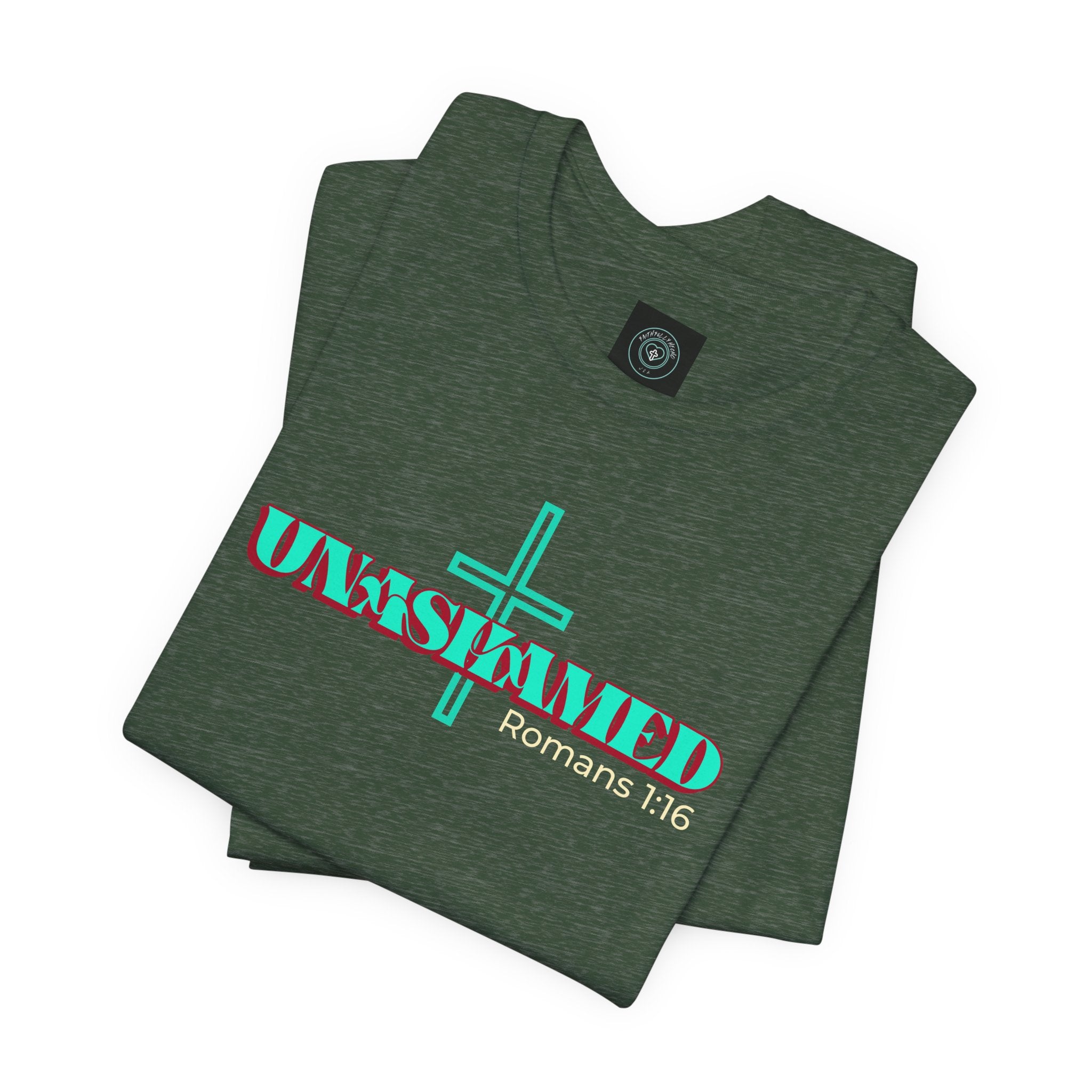 Unisex Inspirational Faith Tee - No Shame in the Cross, Casual Comfort, Christian Apparel, Gift for Believers. Front and back desing.