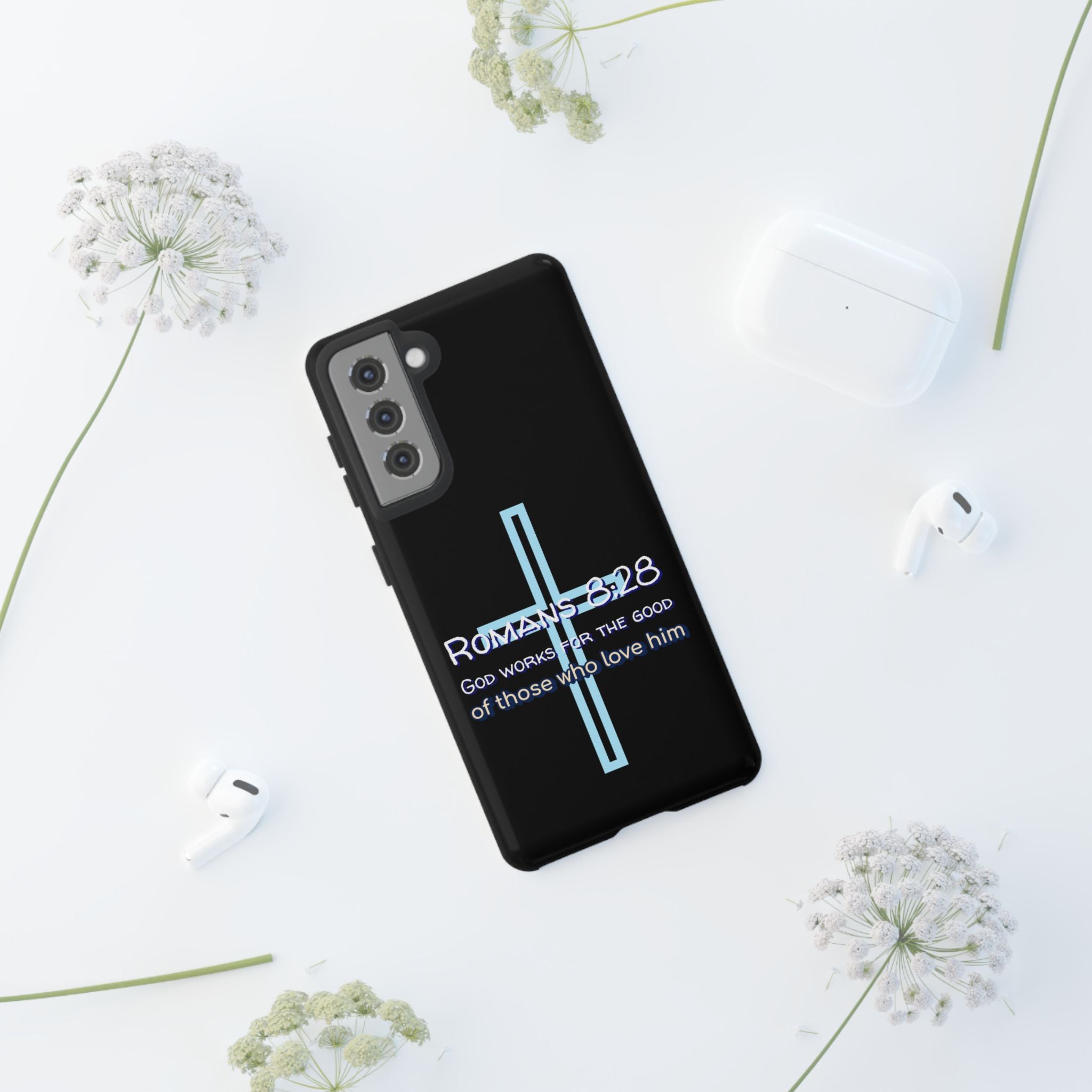 Christian Phone Case for Samsung Series, Tough Phone Case, Romans 8:28 Inspirational Gift, Faith-Based Phone Cover, Religious Style, Durable Cell Case