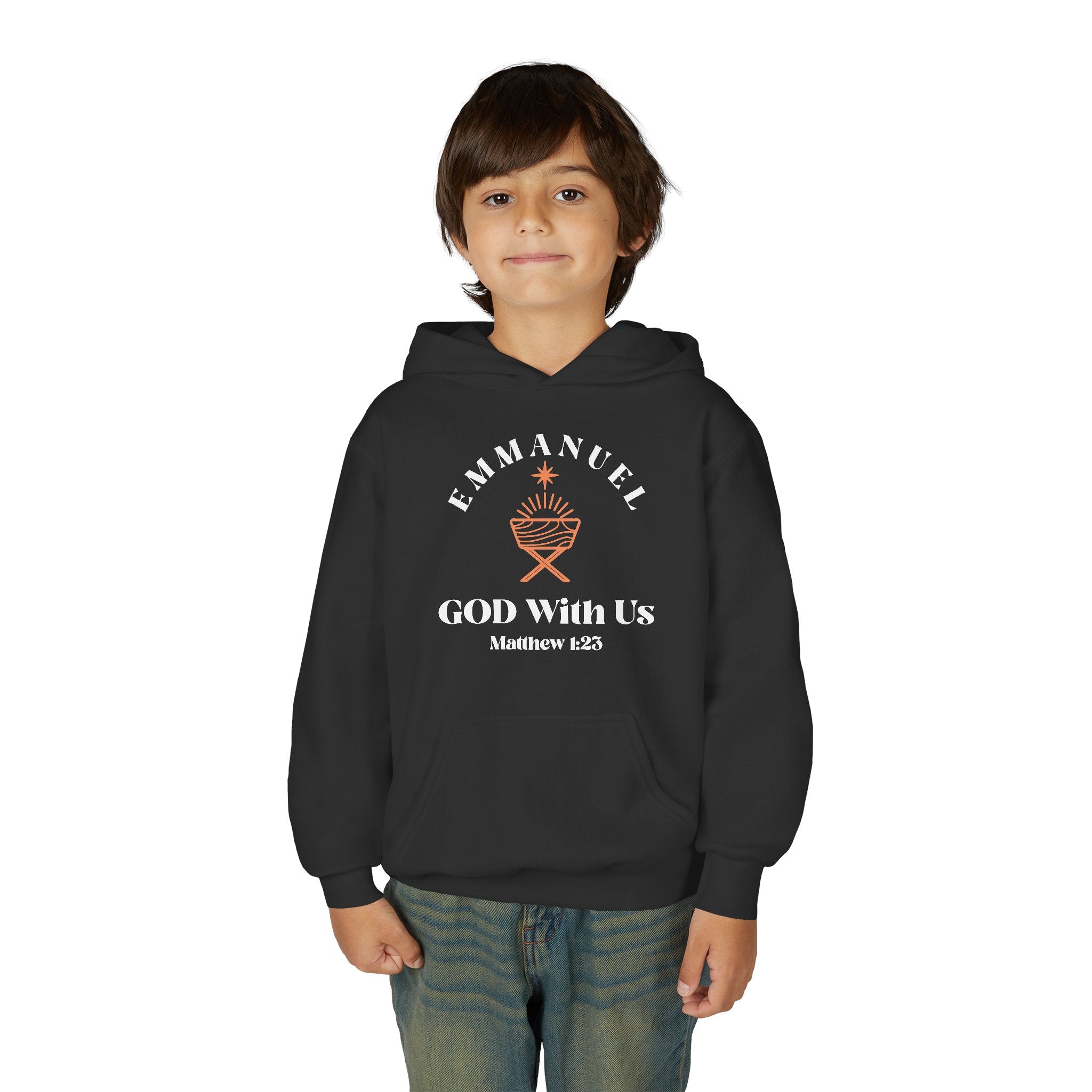 Emmanuel God With Us Hoodie, Youth Christian Sweatshirt, Religious Gift, Holiday Apparel, Church Wear, Faith Merchandise