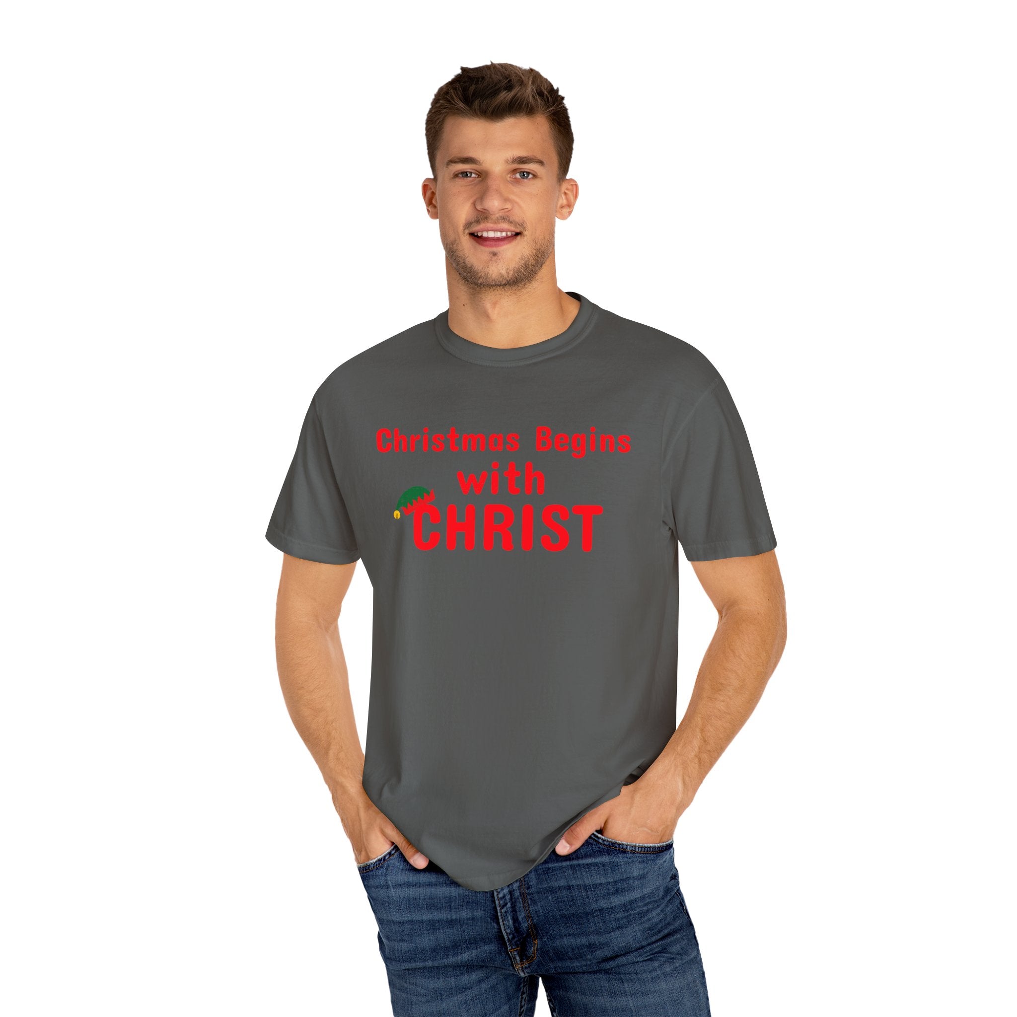 Christmas begins with Christ - Christian UNISEX tshirt - Church- Worship - Birthday - Family