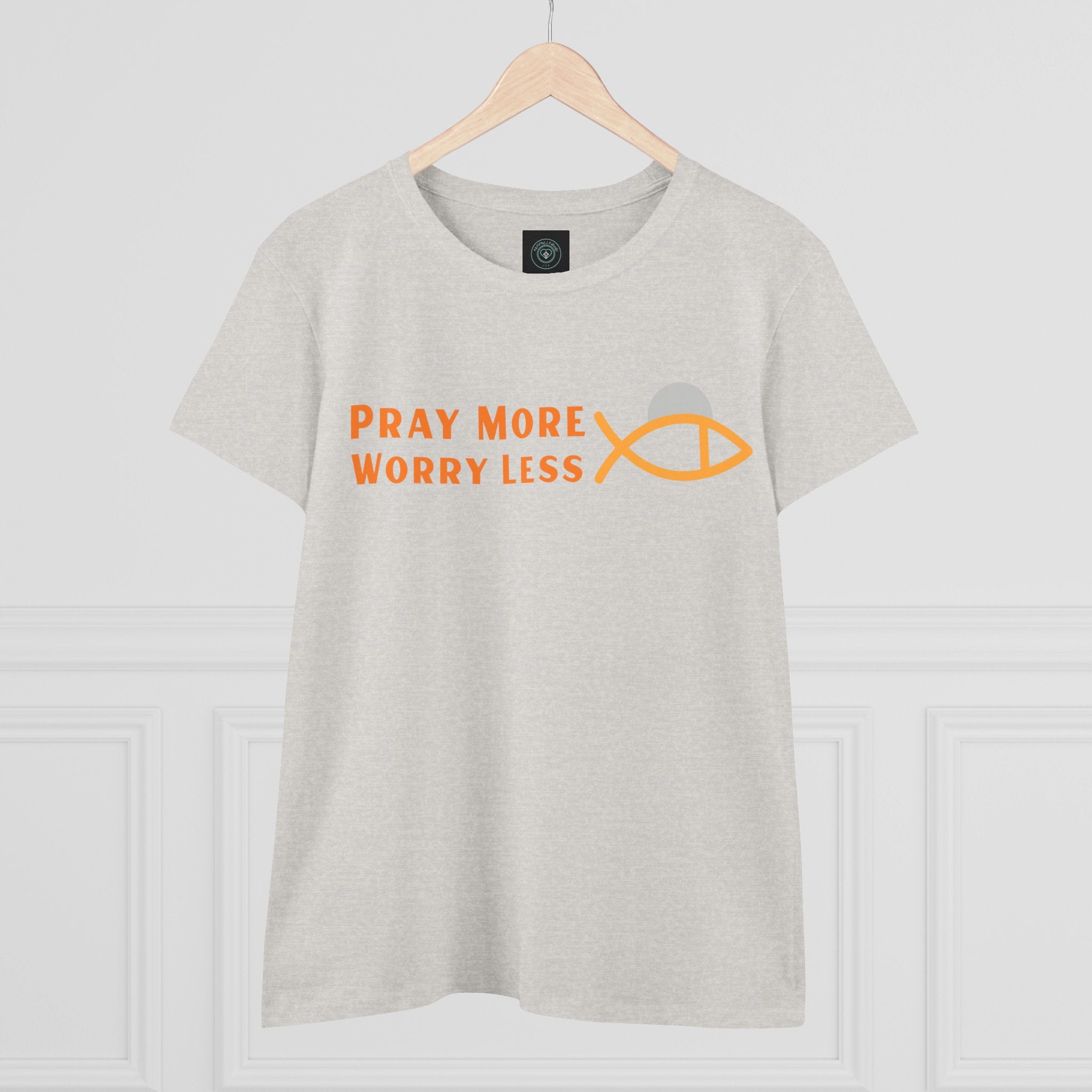 Cotton Tee for Ladies - Pray More Worry Less - Semi-fitted