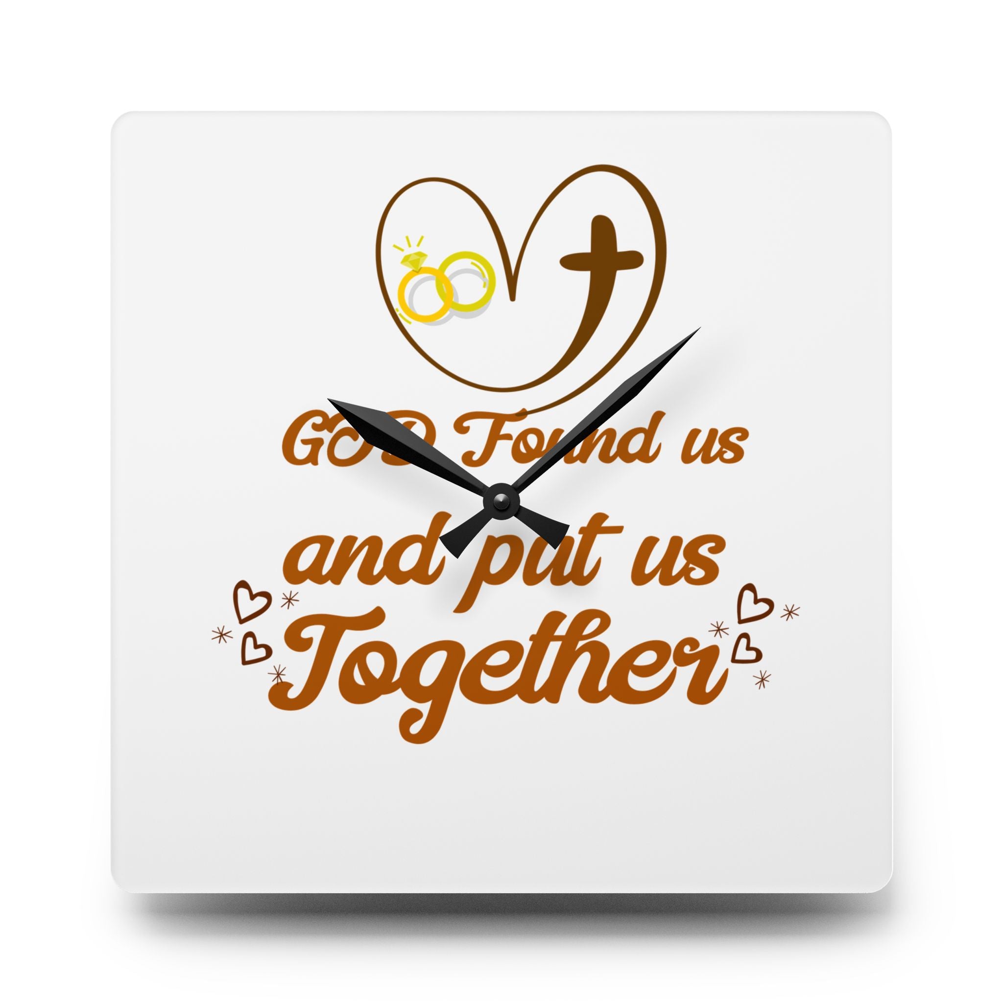 Personalize Couples Acrylic Wall Clock white face - 'God Found Us and Put Us Together' - Perfect Gift for Weddings, Anniversaries, Bridal, Home Décor.