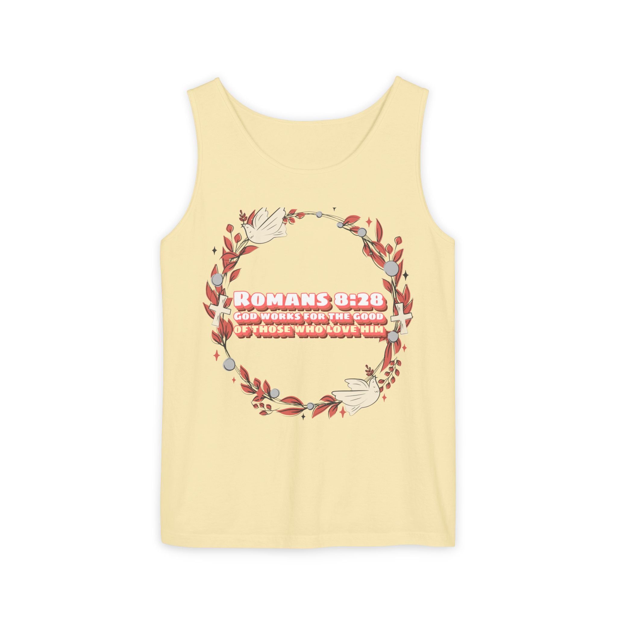 Faith-Inspired Tank Top, ROMANS 8:28, Summer Essential, Religious Gift, Casual Wear, Christian Apparel