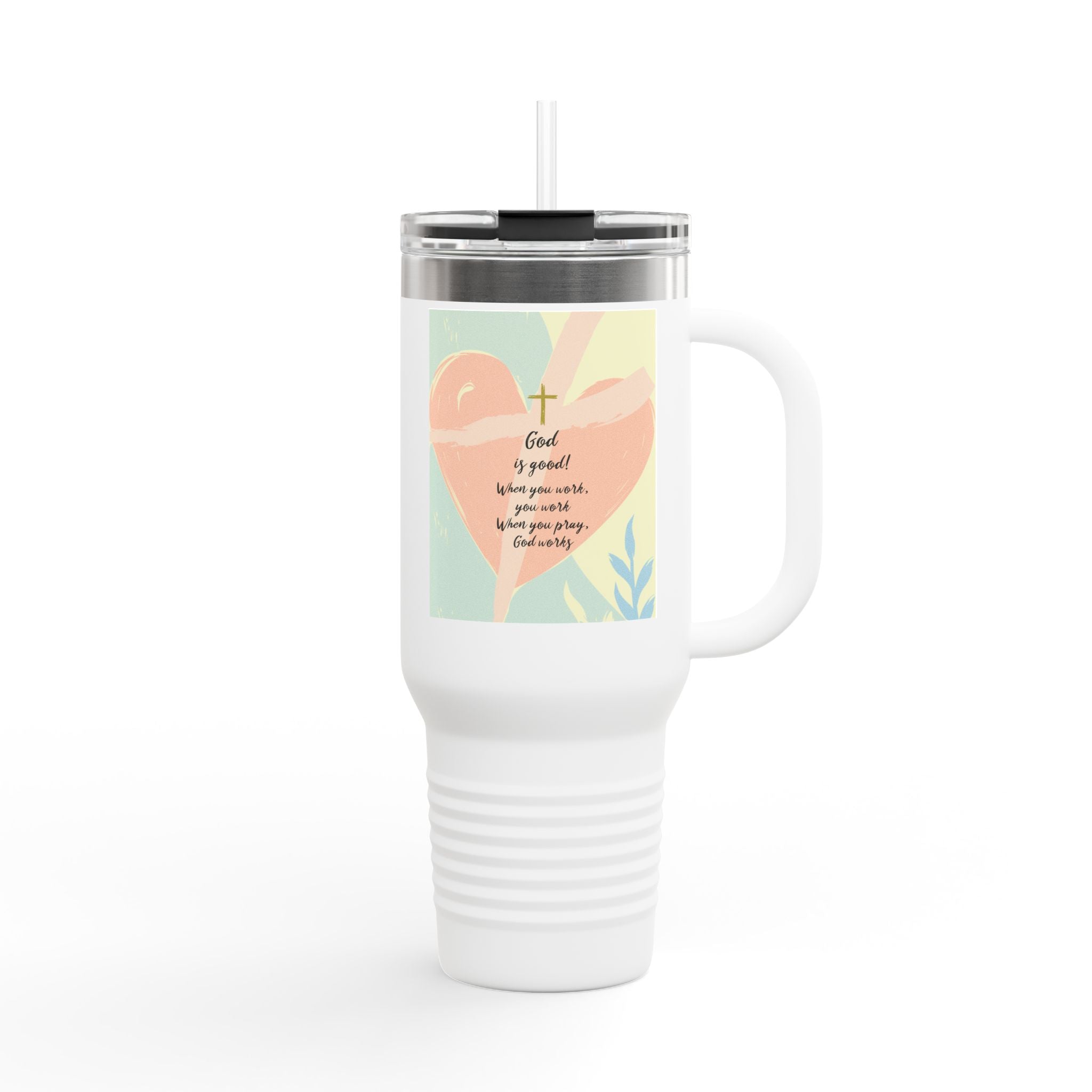 Inspirational Insulated Travel Mug God's Work, Motivational Drinkware, 40oz Tumbler for Teens, Church Gift, Inspirational Quote Mug