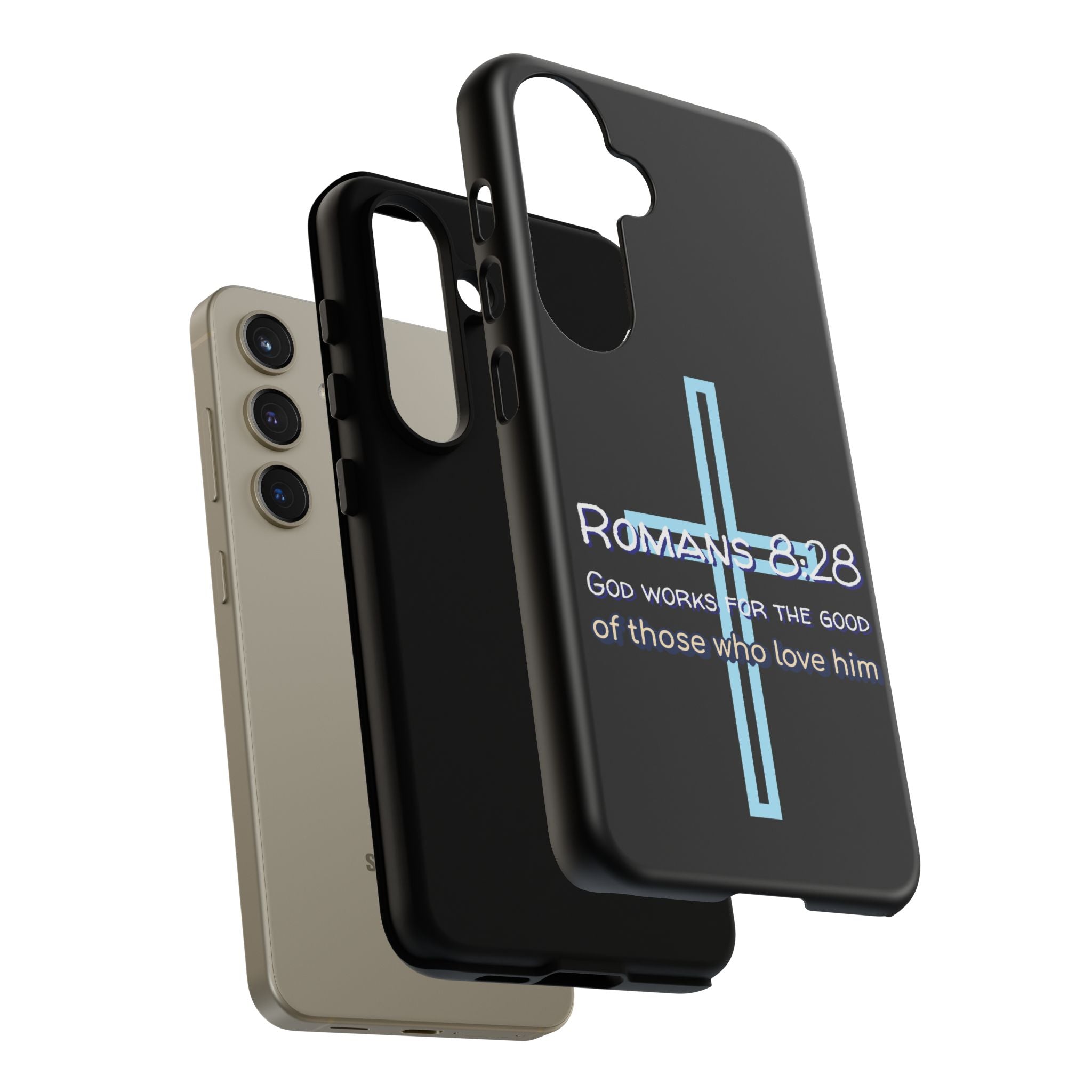 Christian Phone Case for Samsung Series, Tough Phone Case, Romans 8:28 Inspirational Gift, Faith-Based Phone Cover, Religious Style, Durable Cell Case